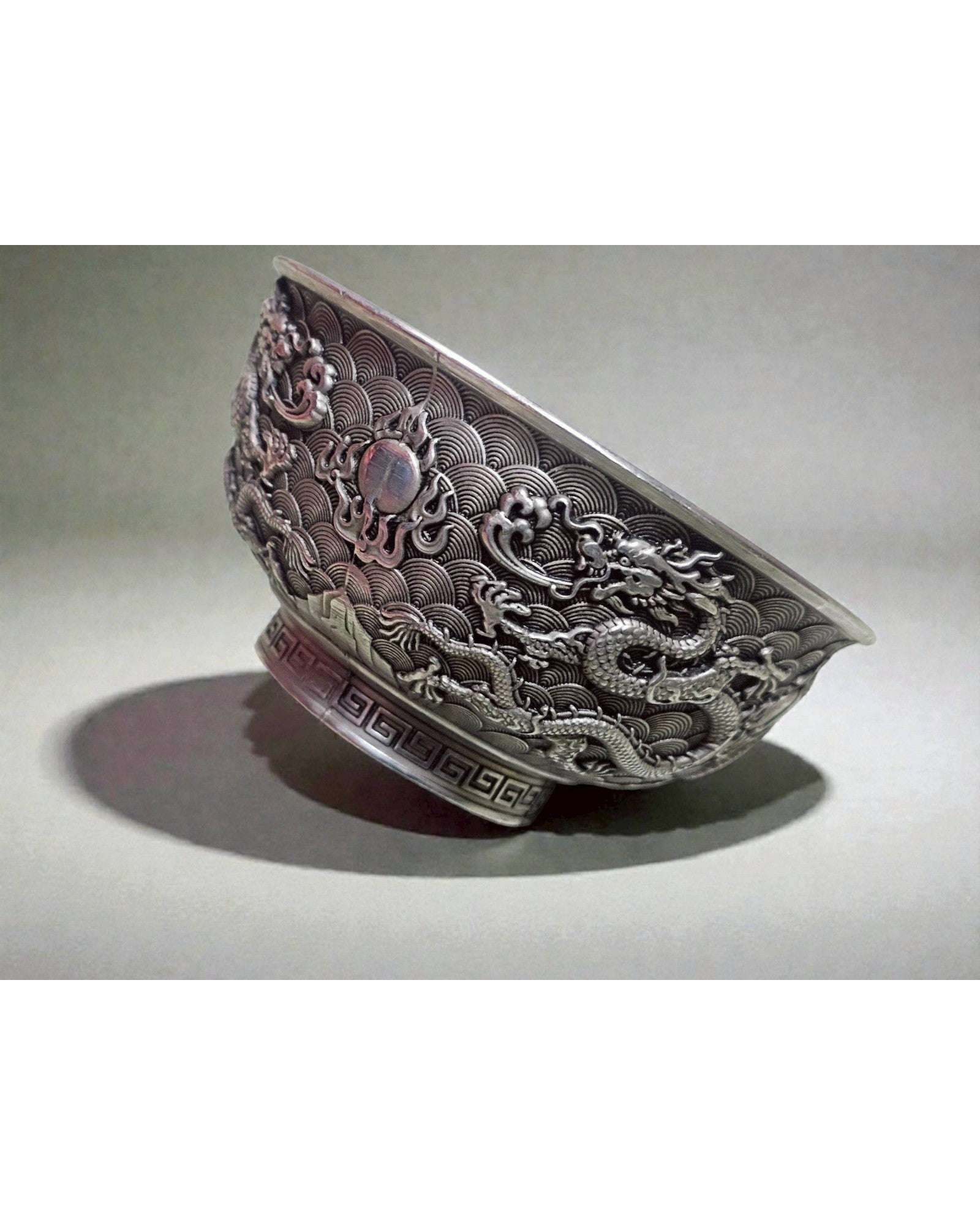 Silver-Plated Bowl with Imperial Dragon Motif