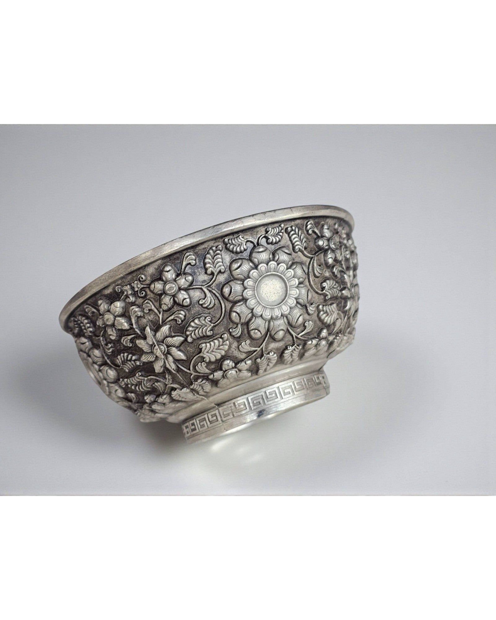 Silver-Plated Bowl with Chrysanthemum Motif