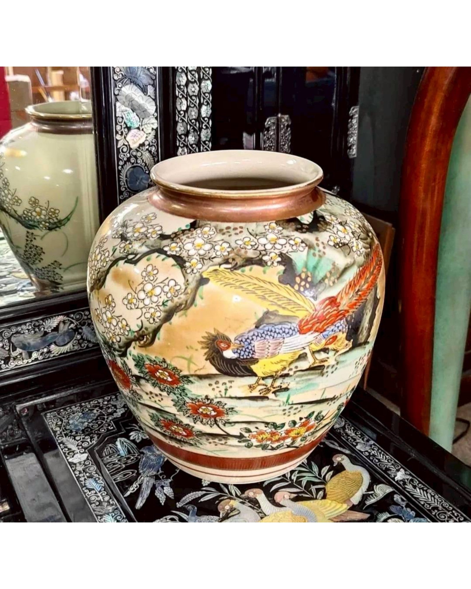 Japanese Kutani Hand-Painted Bird & Floral Vase