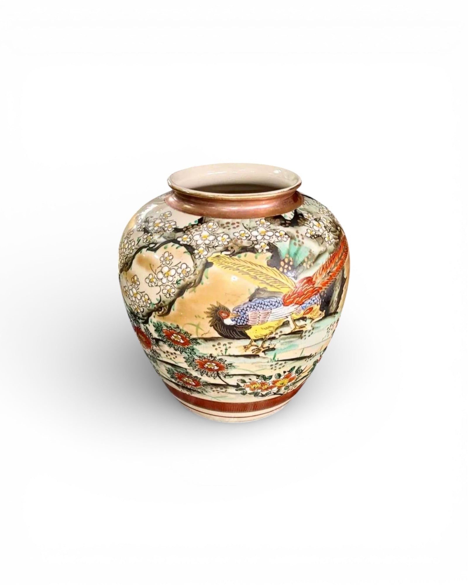 Japanese Kutani Hand-Painted Bird & Floral Vase
