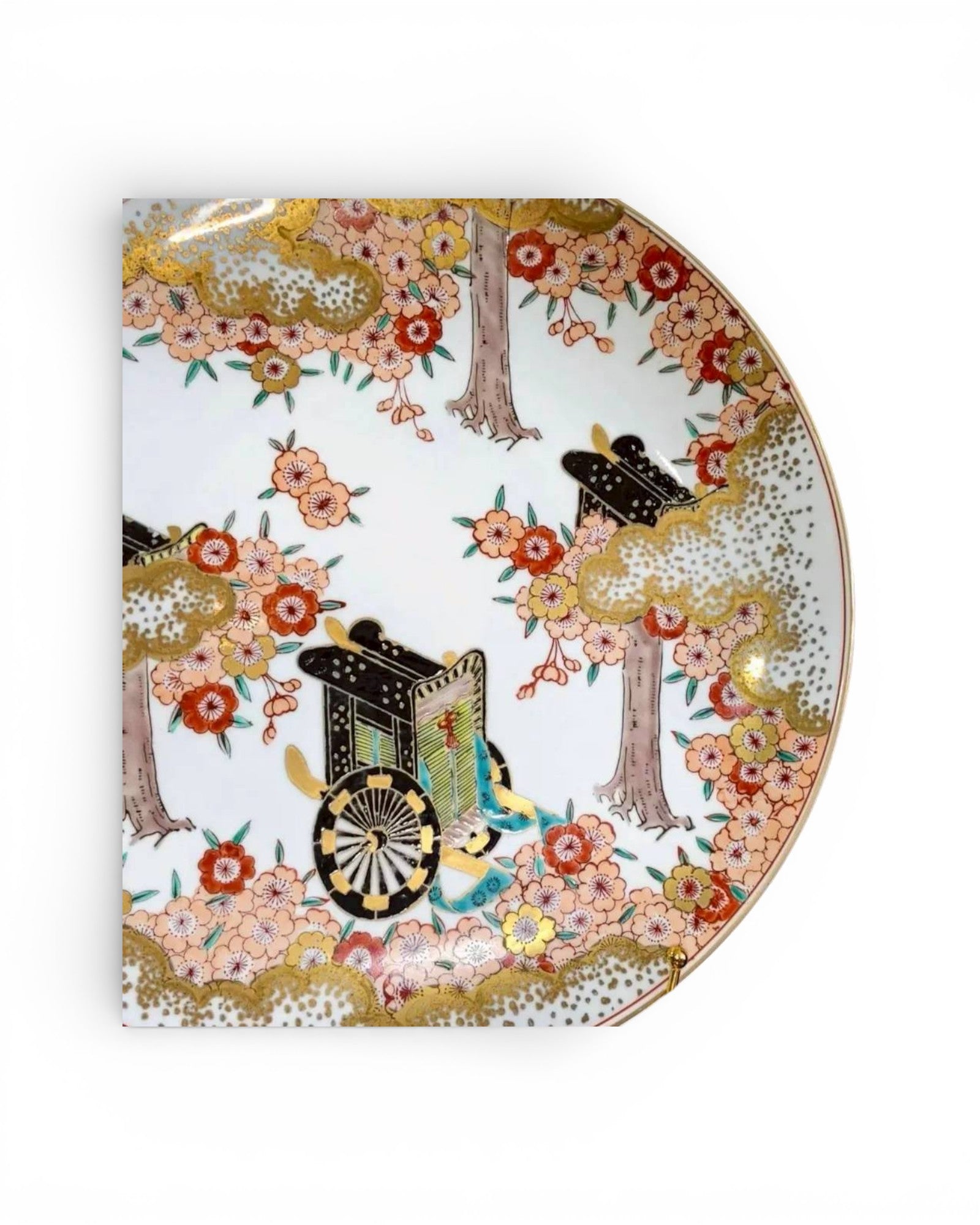 Japanese Kutani Decorative Plate with Palanquin & Cherry Blossom Motif - Surround Living - 2