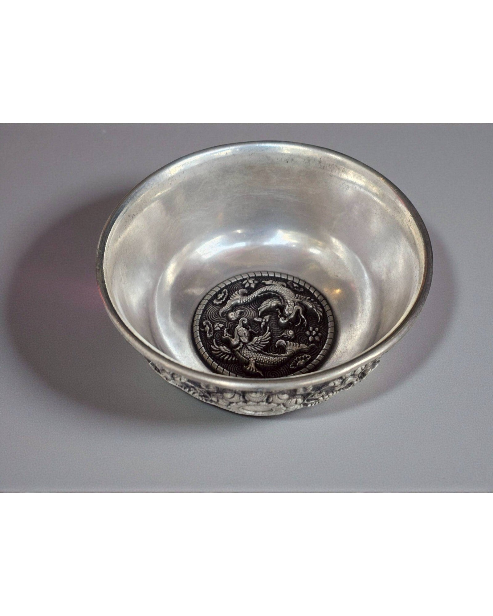 Silver-Plated Bowl with Chrysanthemum Motif