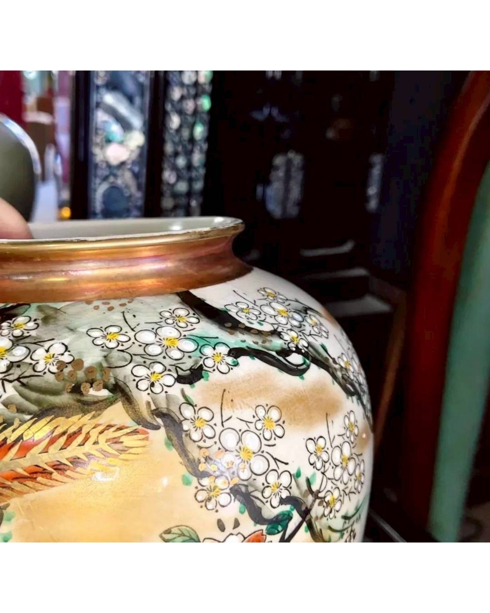 Japanese Kutani Hand-Painted Bird & Floral Vase