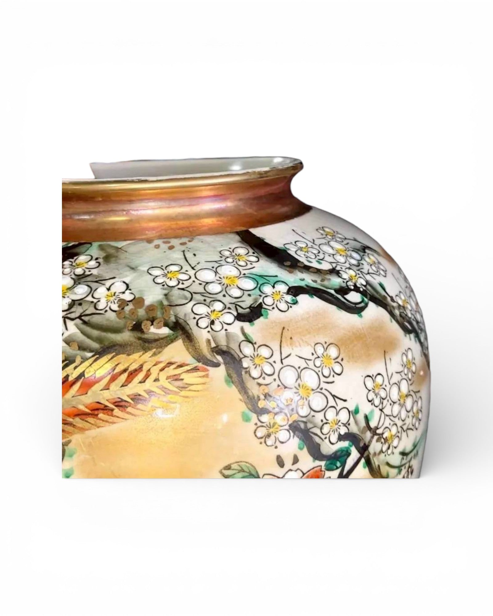 Japanese Kutani Hand-Painted Bird & Floral Vase