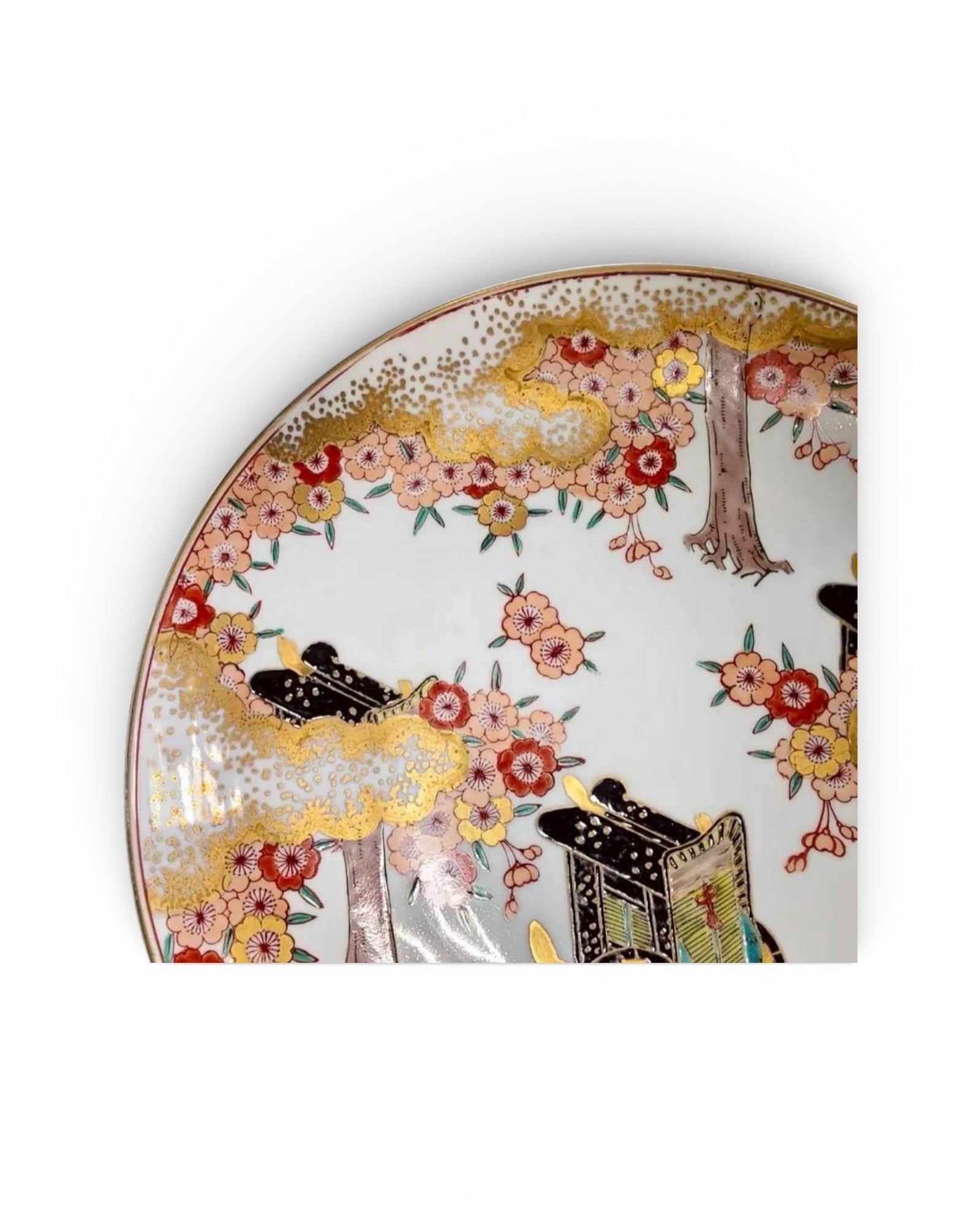 Japanese Kutani Decorative Plate with Palanquin & Cherry Blossom Motif - Surround Living - 8