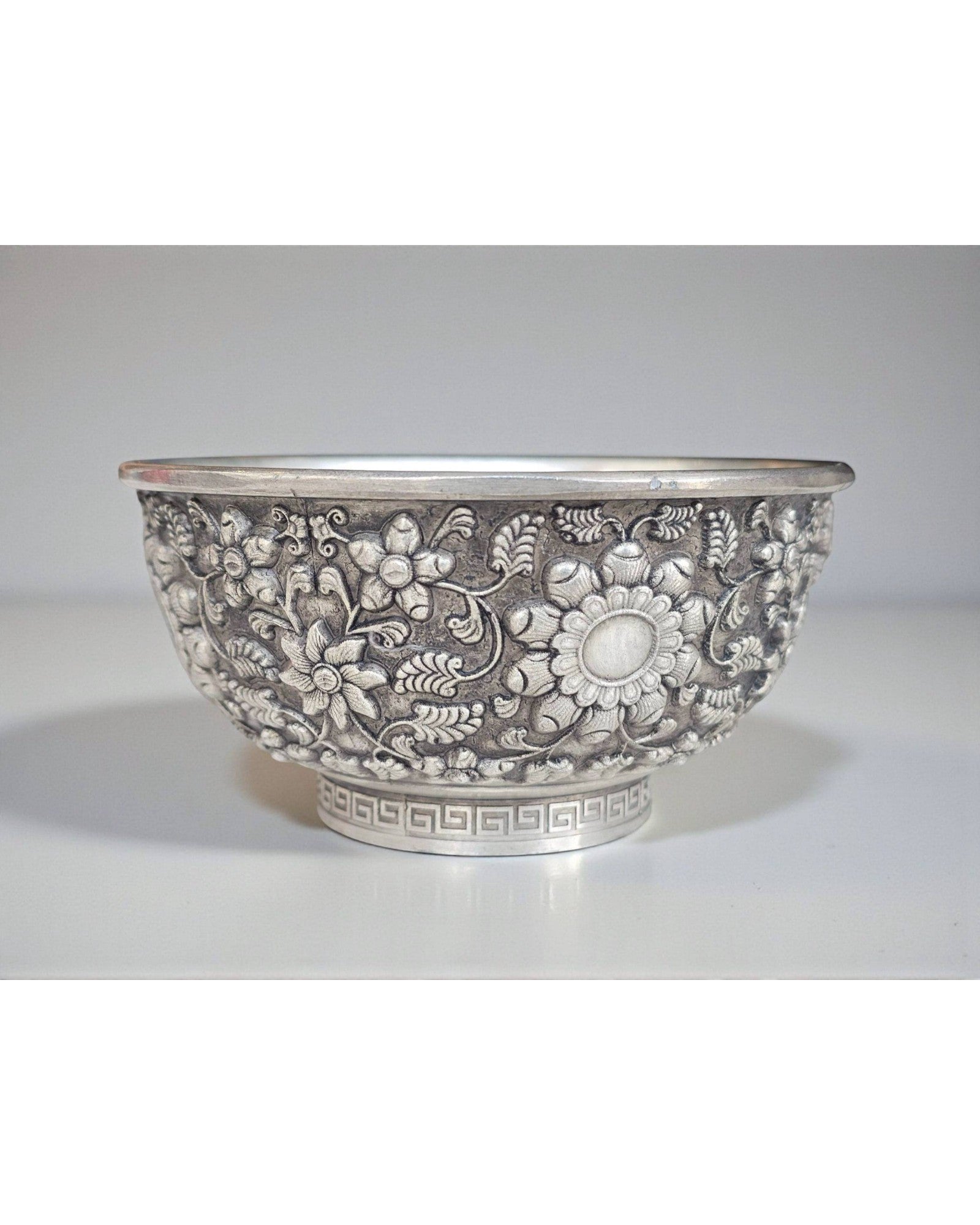 Silver-Plated Bowl with Chrysanthemum Motif