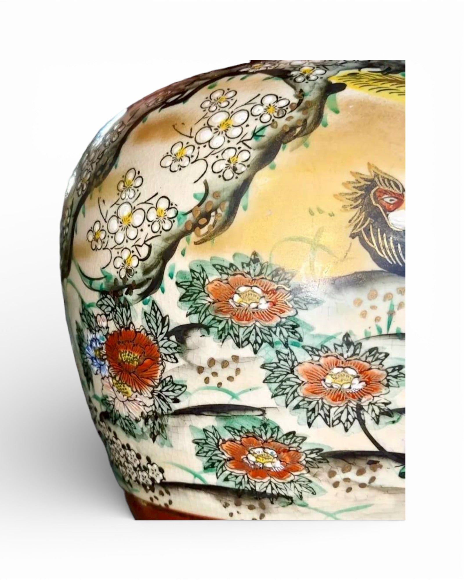 Japanese Kutani Hand-Painted Bird & Floral Vase