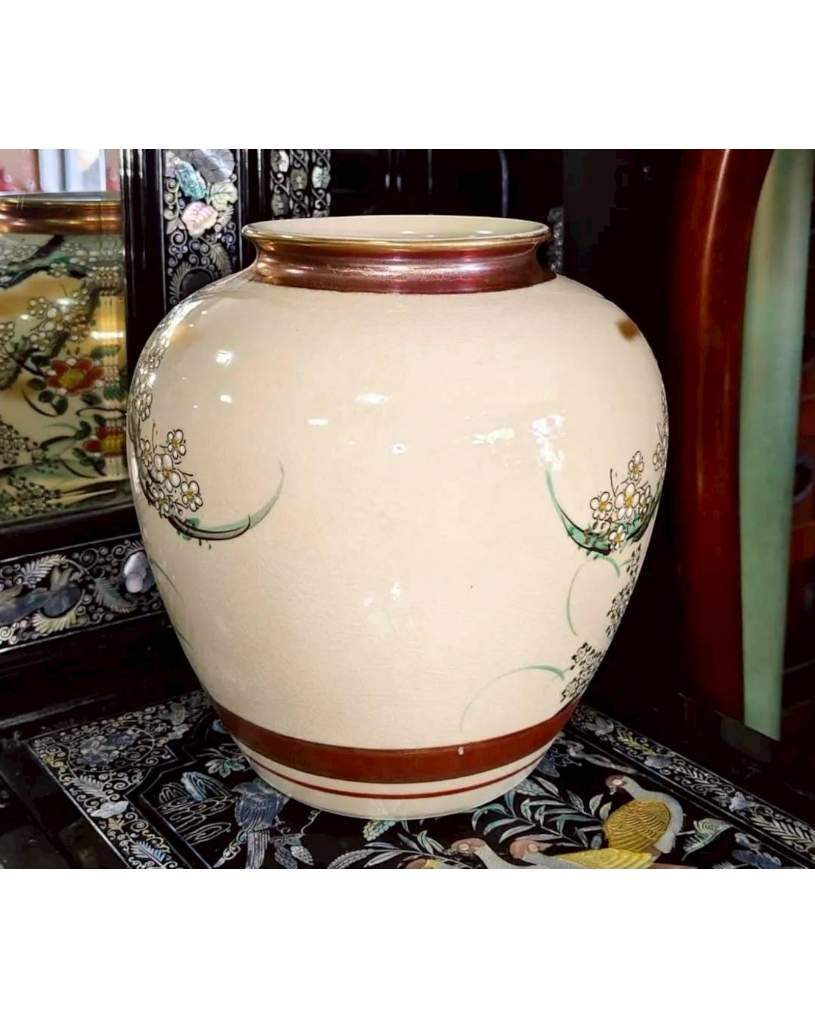 Japanese Kutani Hand-Painted Bird & Floral Vase