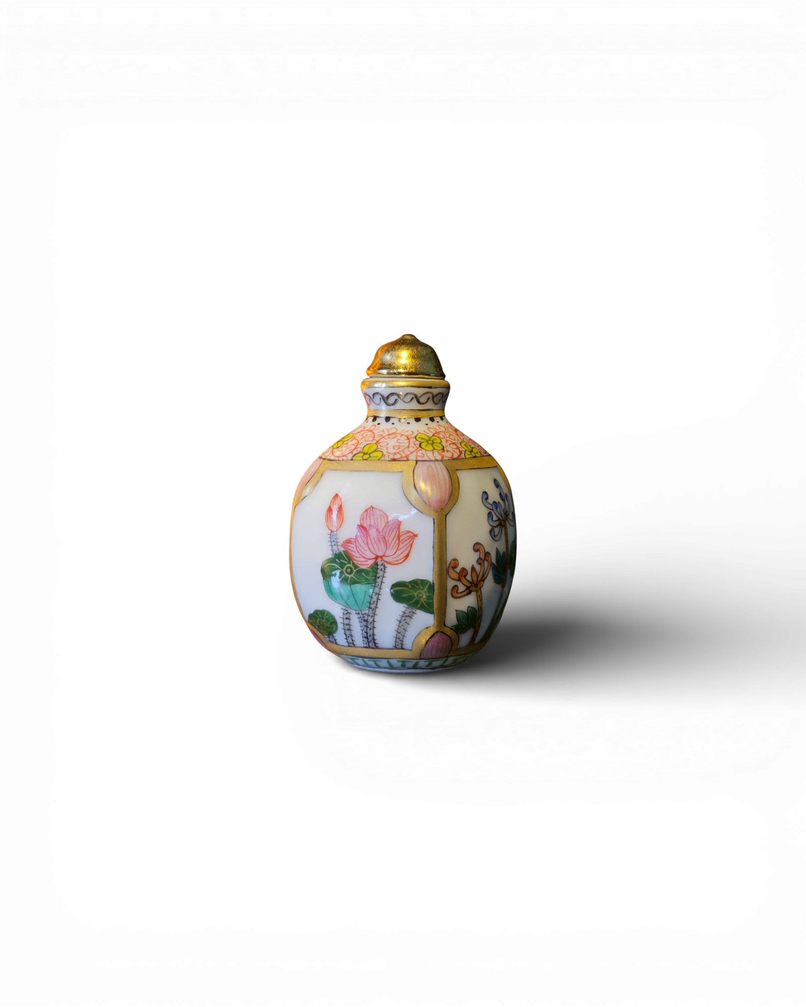 Celadon Ceramic Hand - Painted Snuff Bottle with Gilt Detailing - Surround Living - 1