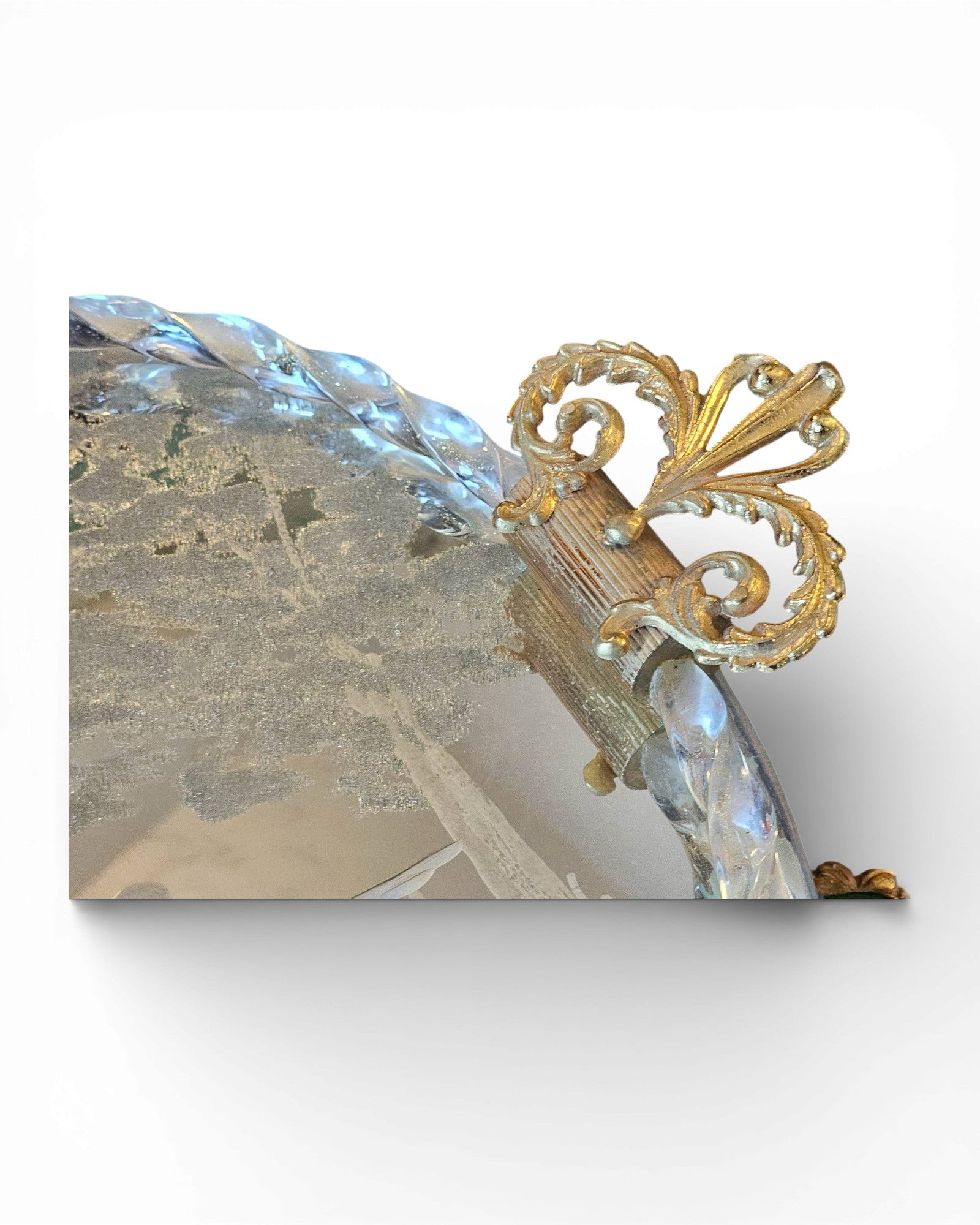 Murano Glass Etched Crystal Tray with Gilt Bronze Handles - Surround Living - 2