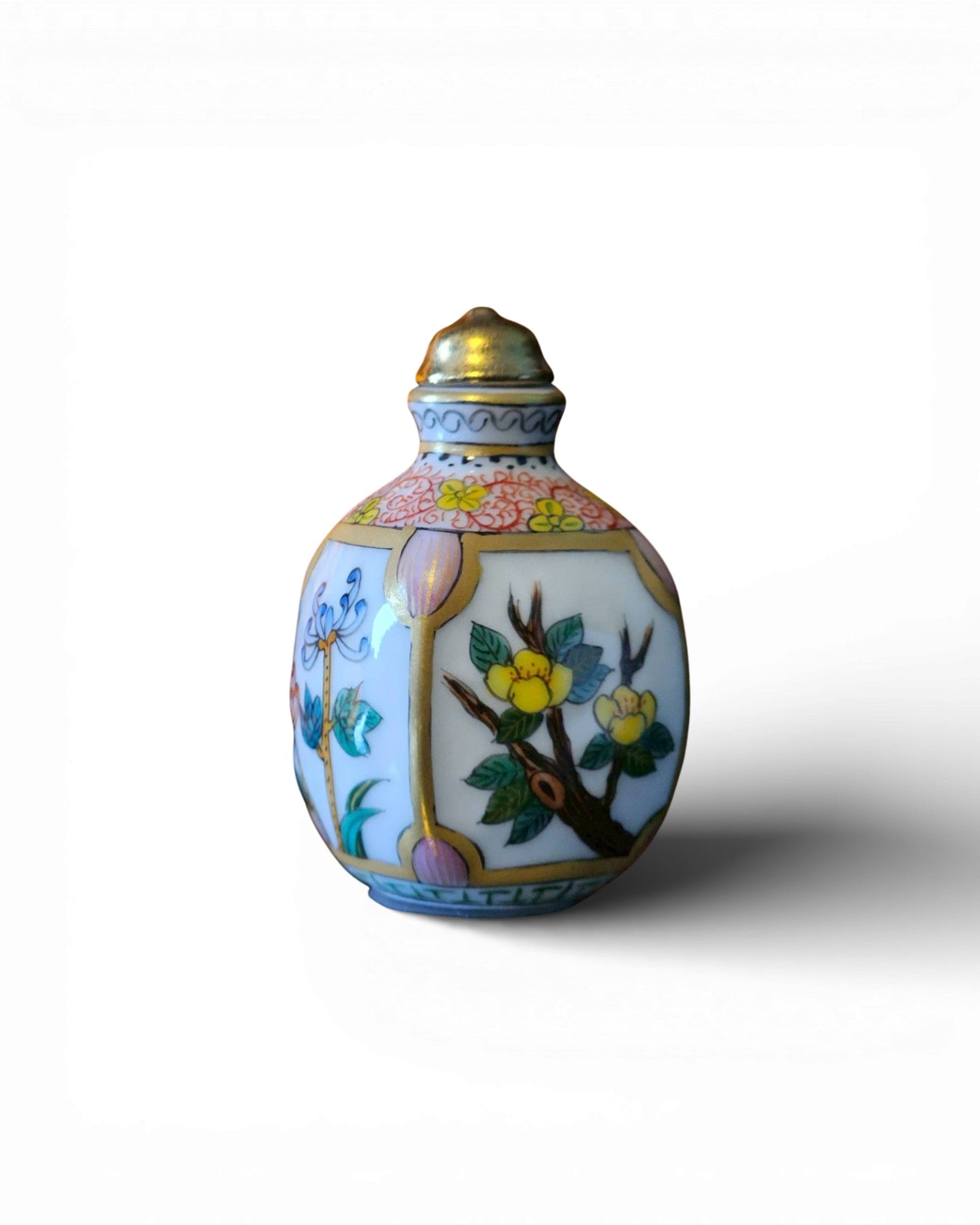 Celadon Ceramic Hand - Painted Snuff Bottle with Gilt Detailing - Surround Living - 5