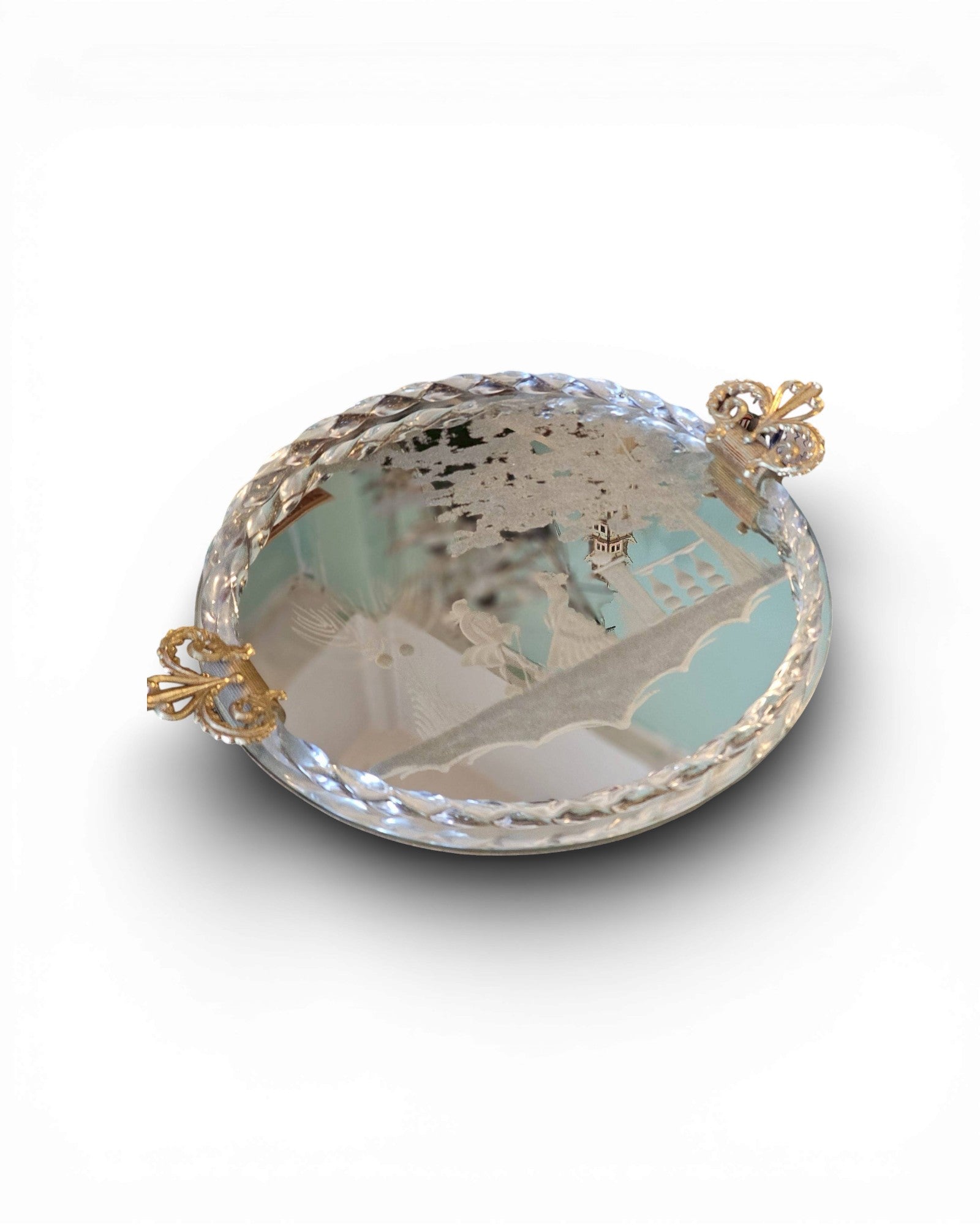 Murano Glass Etched Crystal Tray with Gilt Bronze Handles - Surround Living - 5