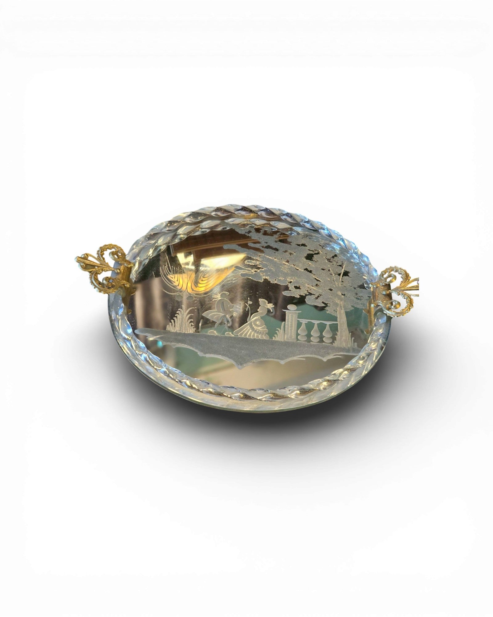 Murano Glass Etched Crystal Tray with Gilt Bronze Handles - Surround Living - 6
