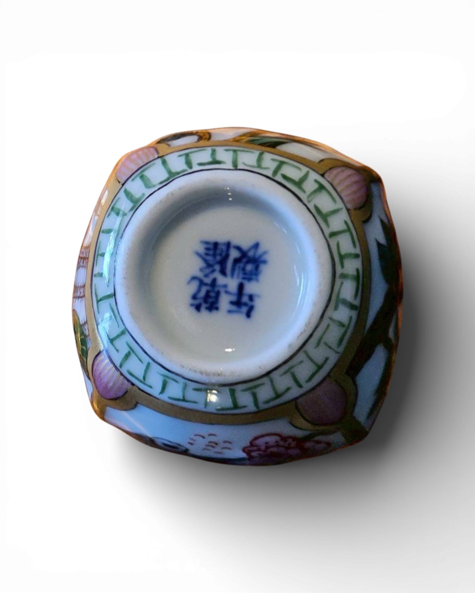 Celadon Ceramic Hand - Painted Snuff Bottle with Gilt Detailing - Surround Living - 3