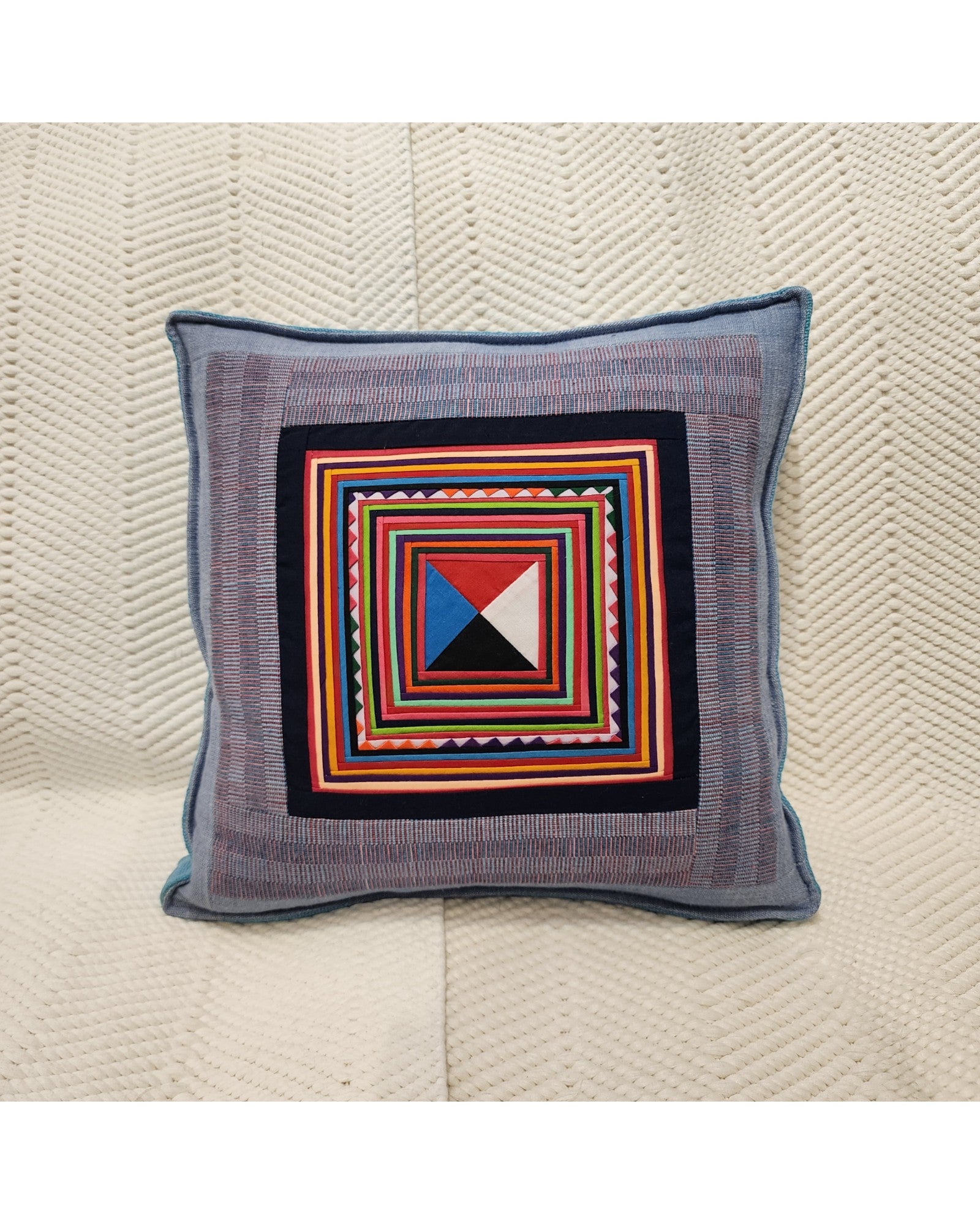 Handwoven Square Cotton Cushion with Lisu Motif Centre - Baby Purple
