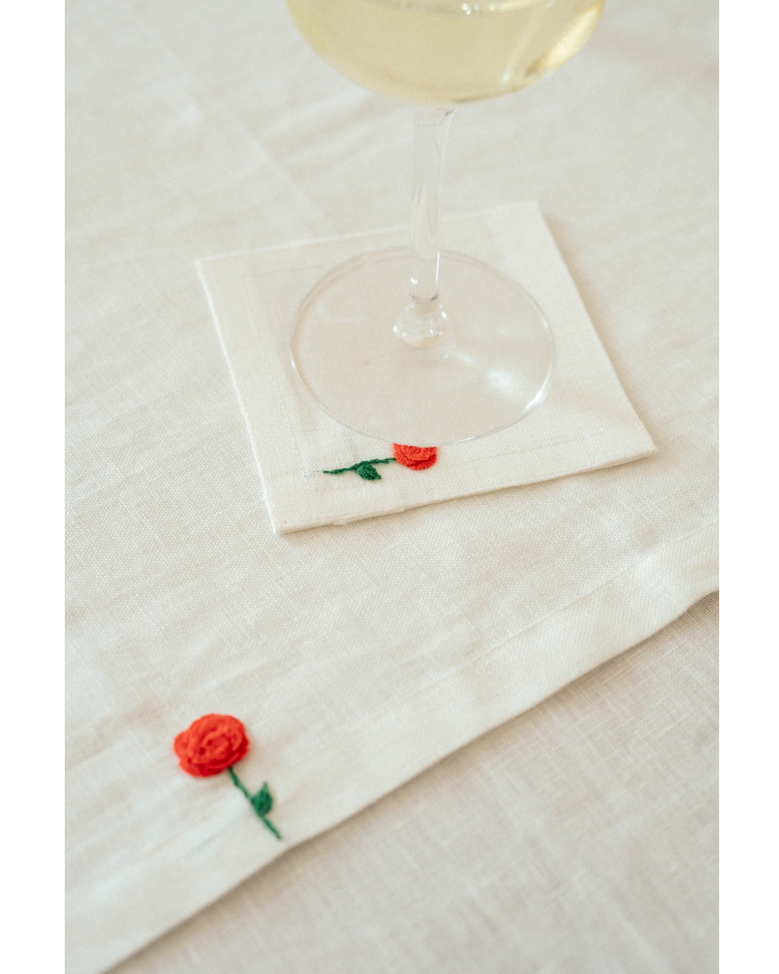 Rose Embroidery Coaster - Set of 4