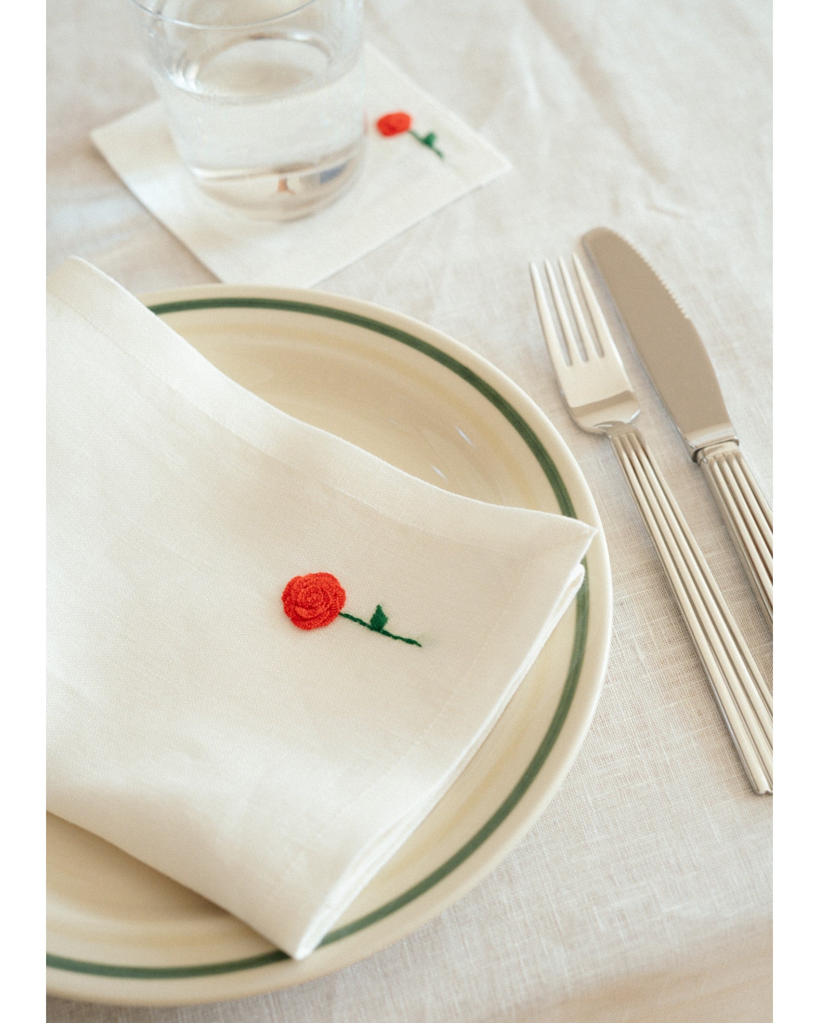 Rose Embroidery Napkin - Set of 4