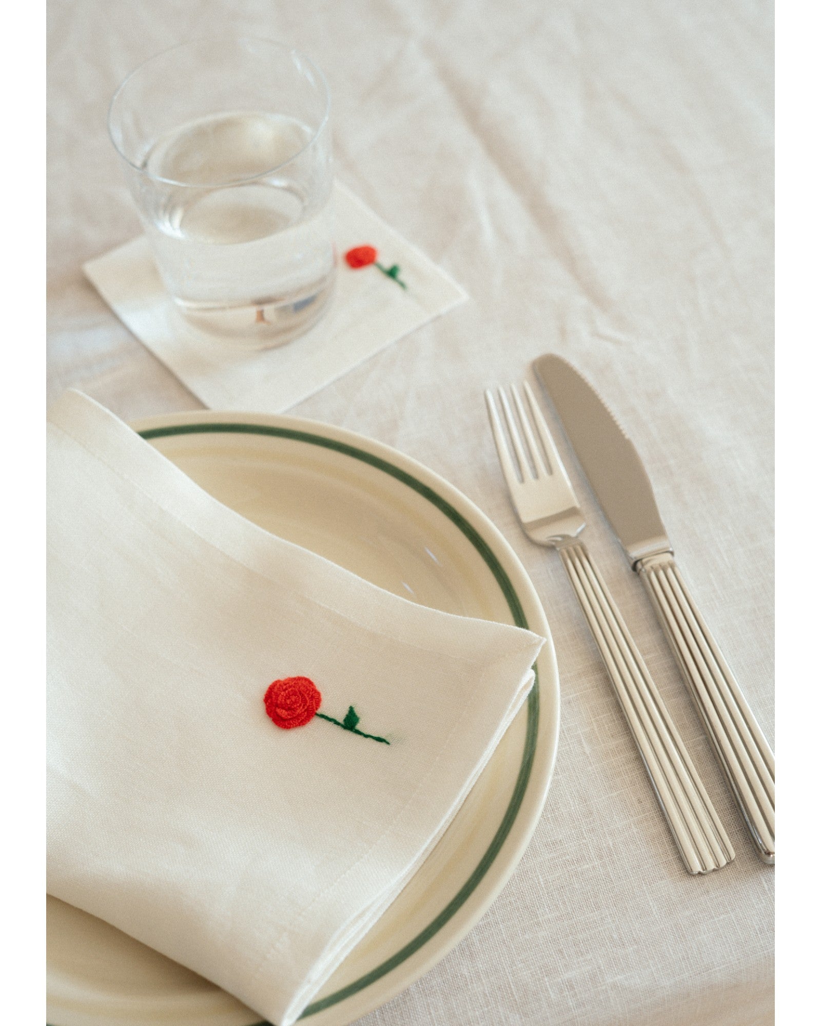 Rose Embroidery Napkin - Set of 4