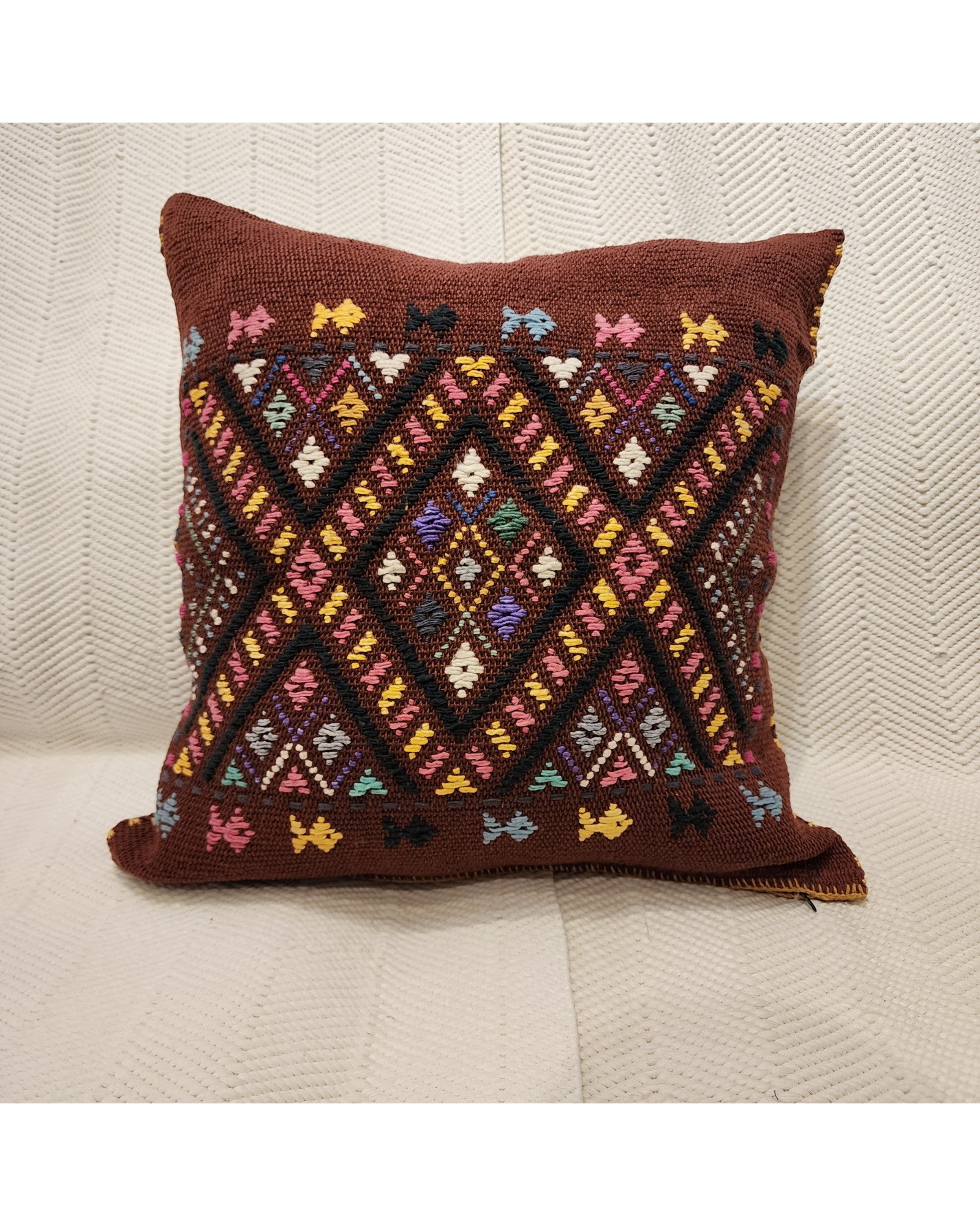 Handwoven Waist Loom Weave Cushion - Dark Brown