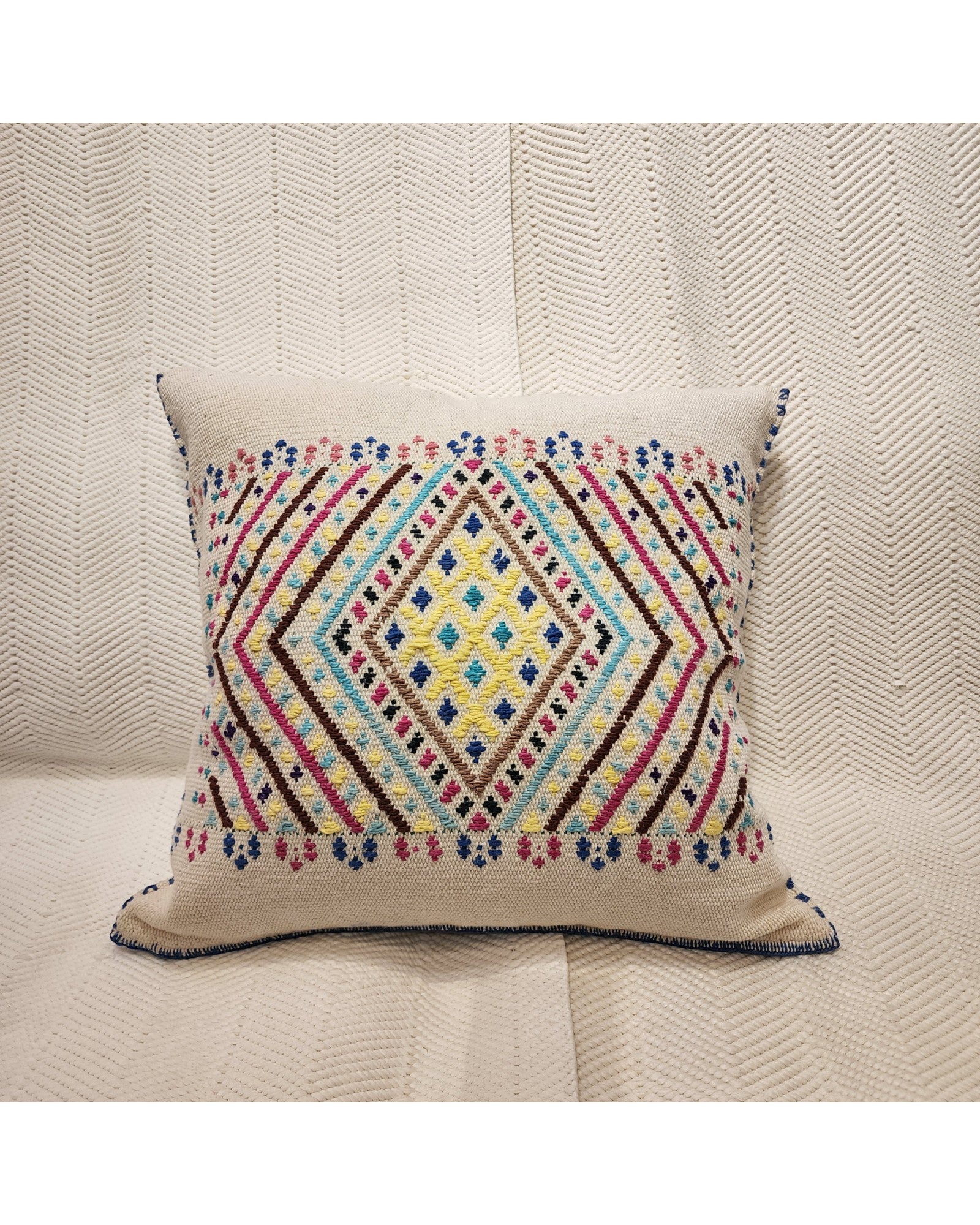 Handwoven Waist Loom Weave Cushion - Cream