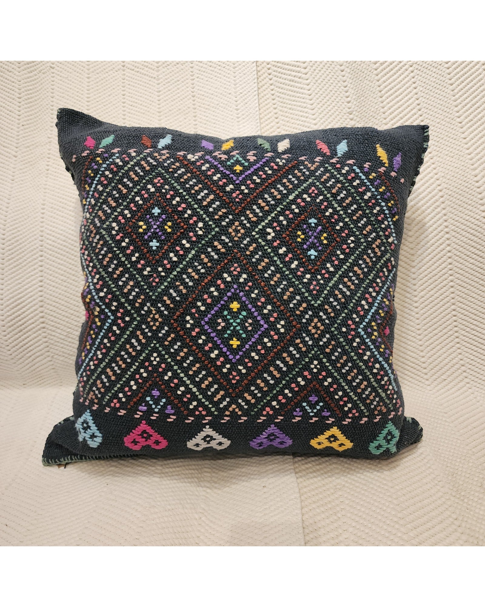 Handwoven Waist Loom Weave Cushion - Dark Brown & Multi-coloured