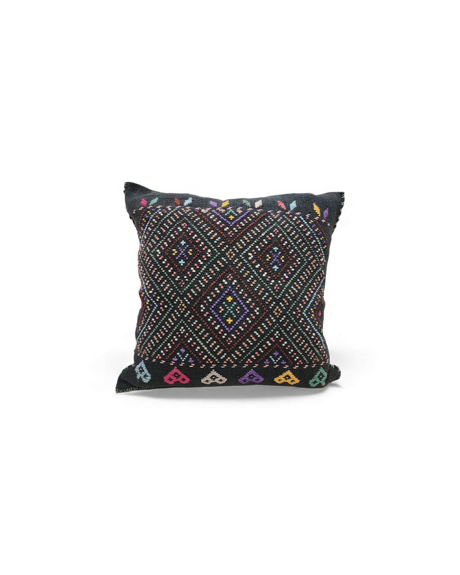 Handwoven Waist Loom Weave Cushion - Dark Brown & Multi-coloured