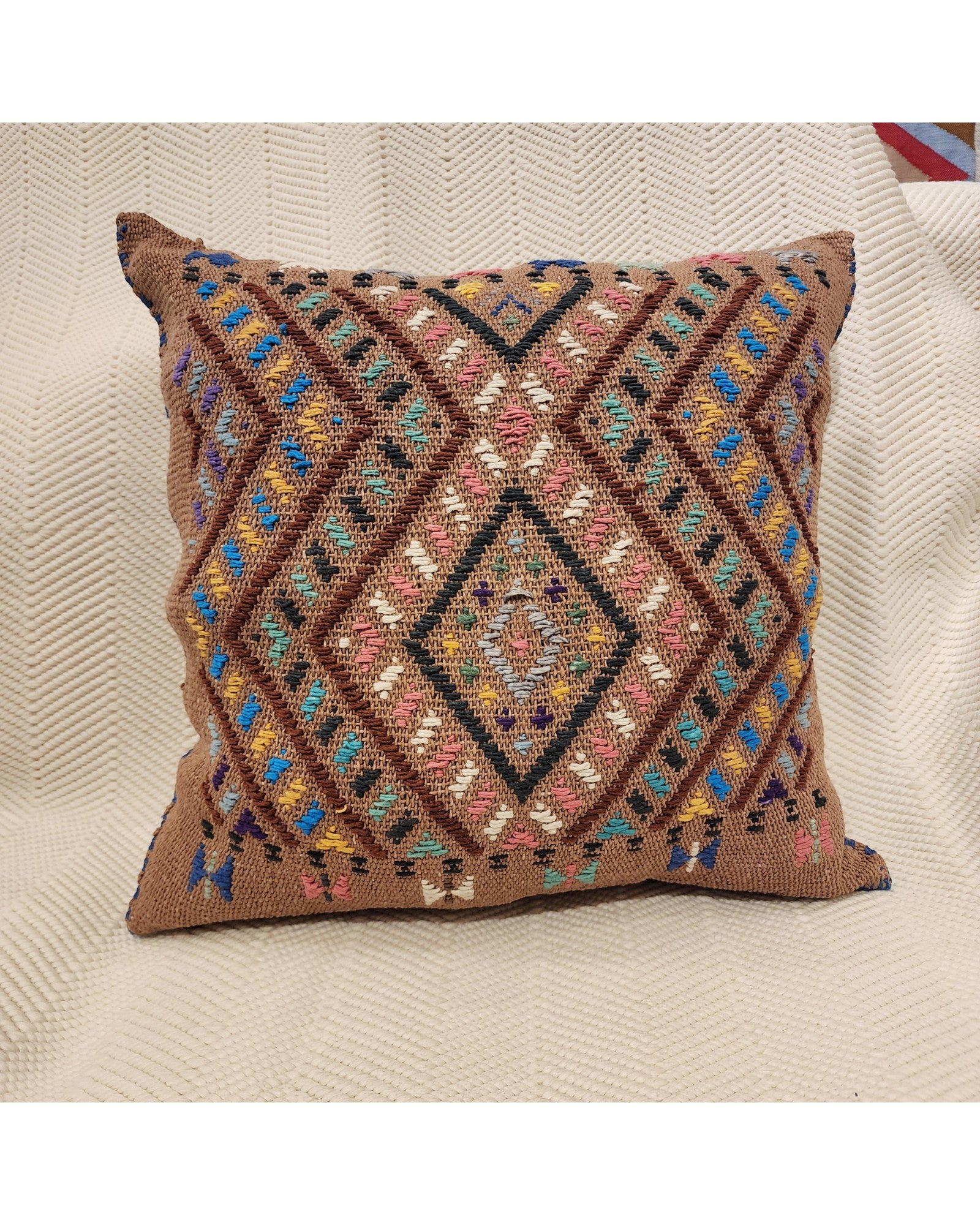 Handwoven Waist Loom Weave Cushion - Tan