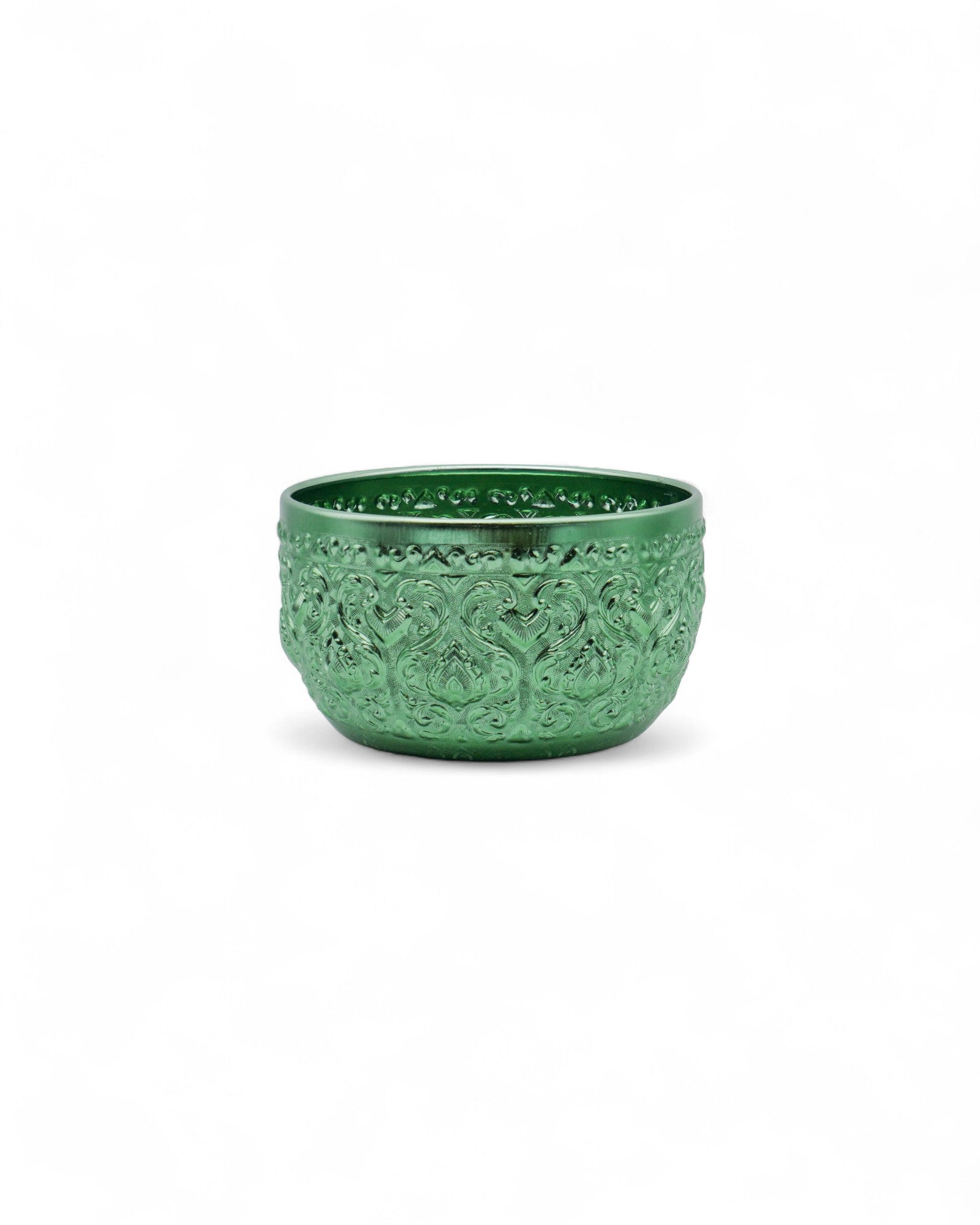 Thai Embossed Aluminium Bowl (M) - 22cm, Green