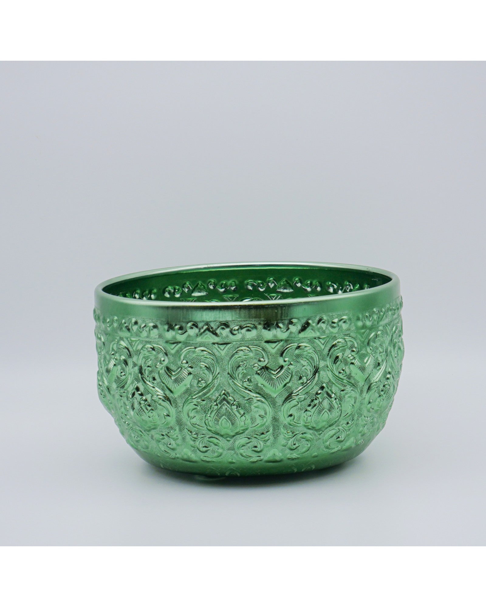 Thai Embossed Aluminium Bowl (M) - 22cm, Green