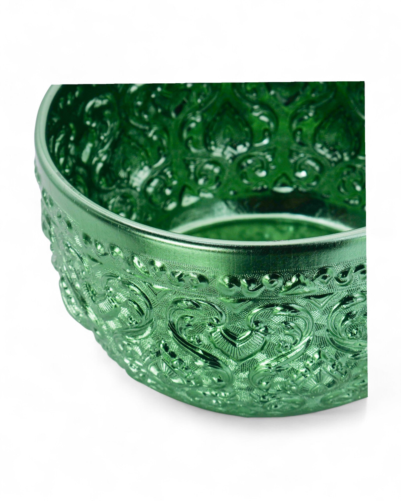 Thai Embossed Aluminium Bowl (M) - 22cm, Green
