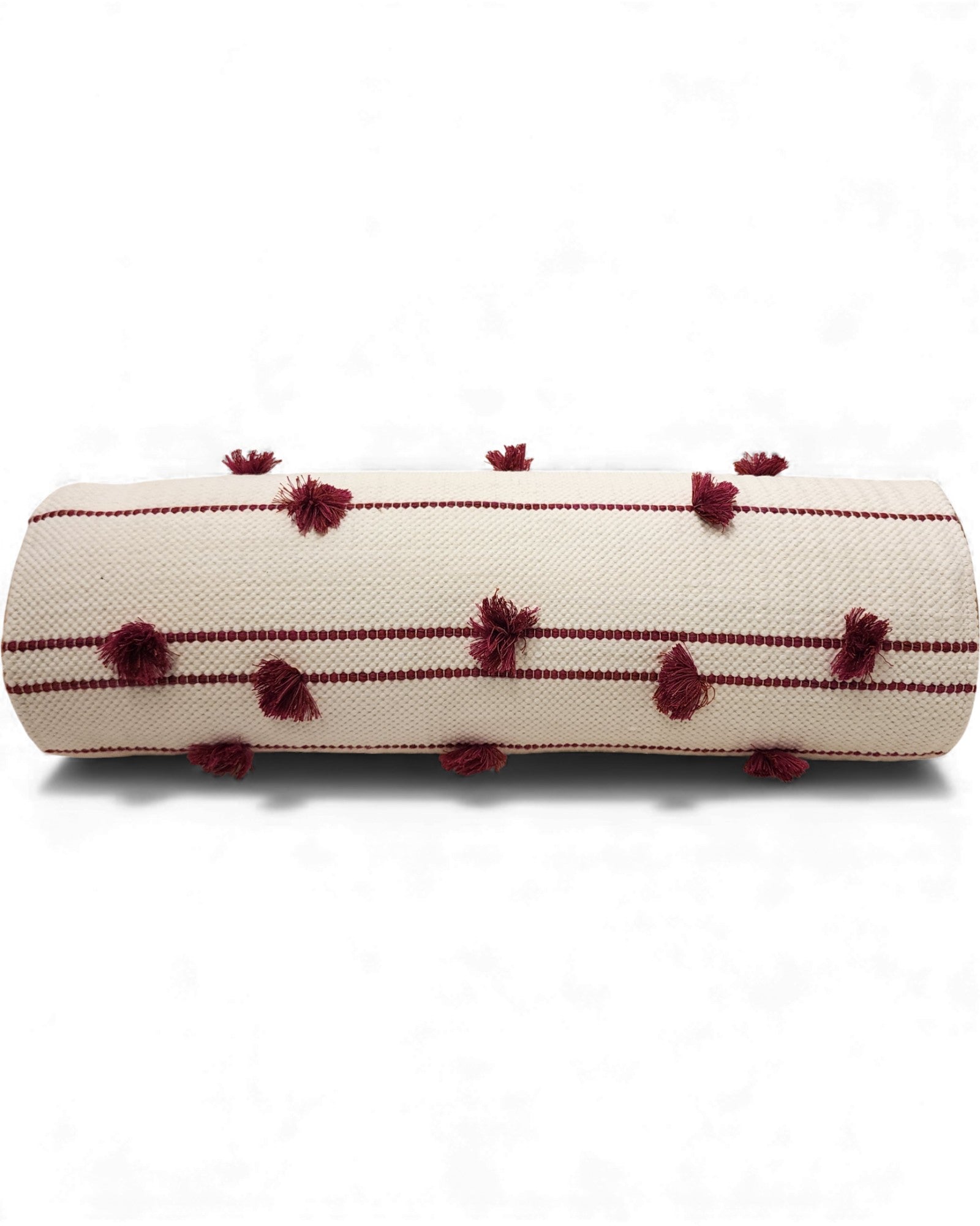 Cylindral Bolster Pillow - White and Maroon