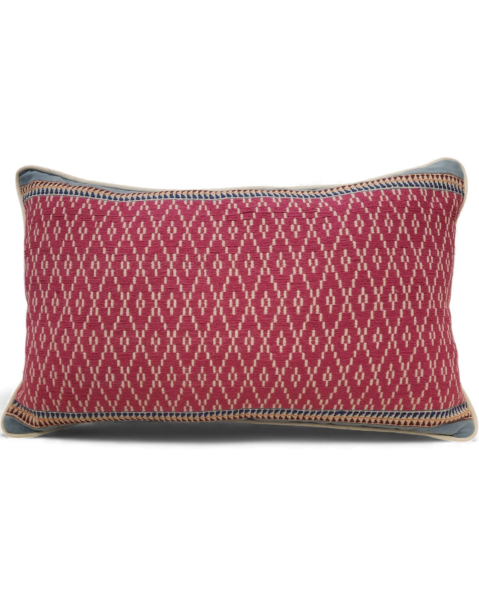 Handwoven Khit Lumbar Cushion - Pink & Baby Blue
