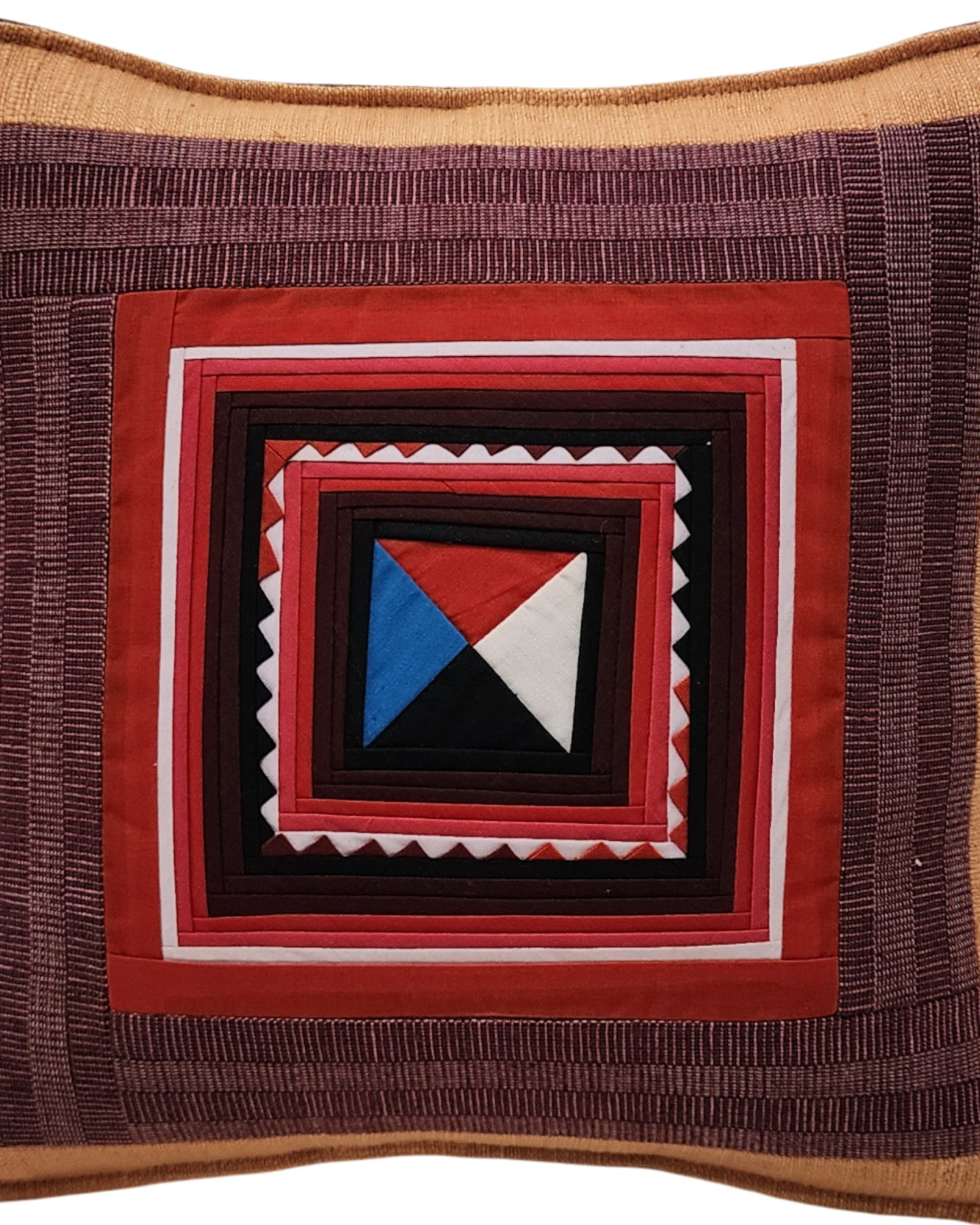 Handwoven Square Cotton Cushion with Lisu Motif Centre - Orange & Brown