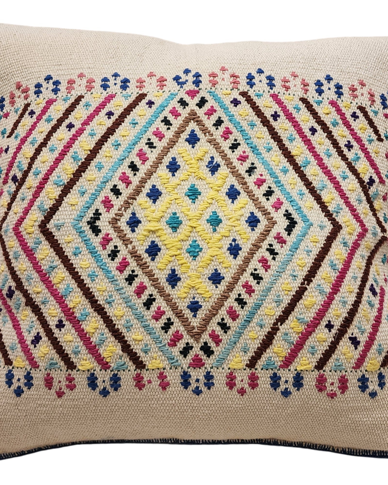 Handwoven Waist Loom Weave Cushion - Cream