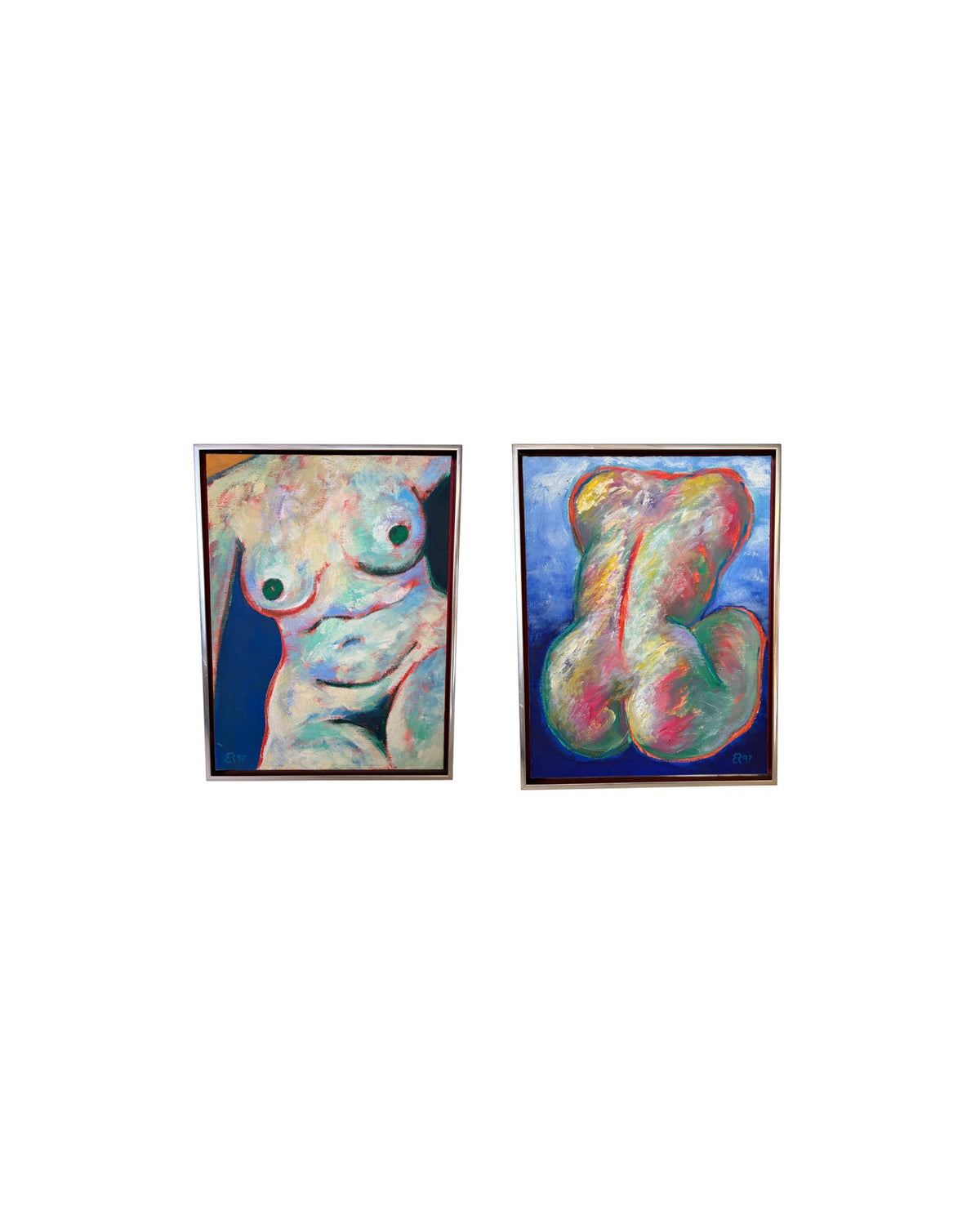 Elizabeth Romhild – Nude Woman (Front and Back), - Pair of Paintings [33 x 44cm]
