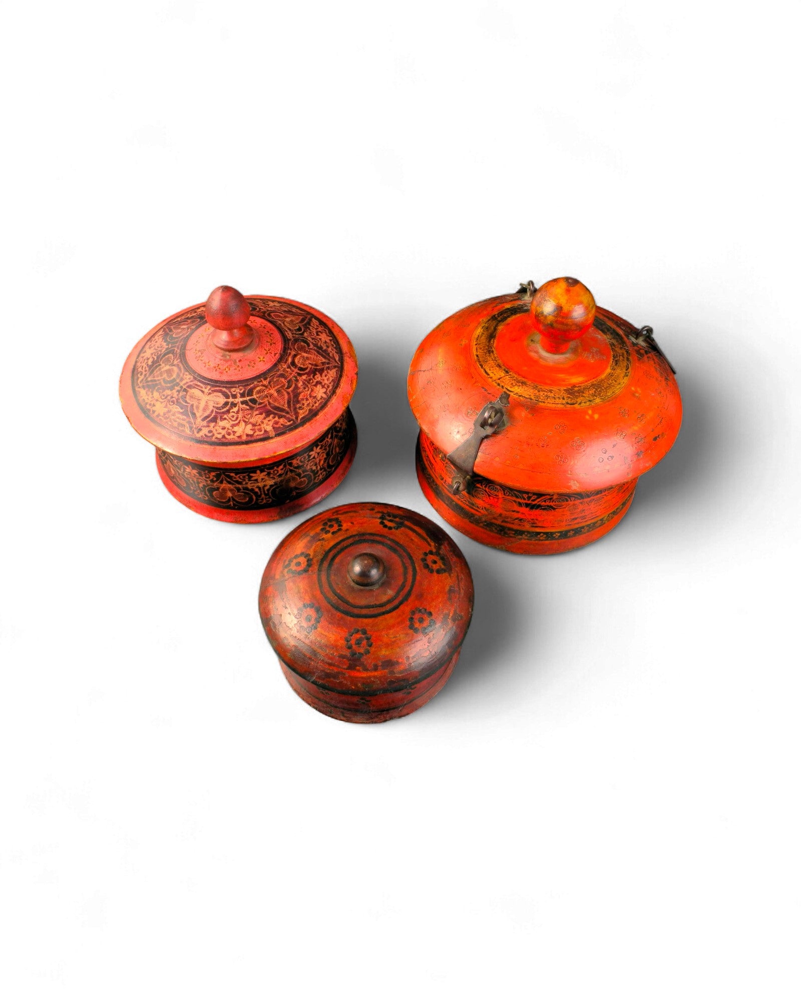Set of Three Painted Walnut Storage Boxes – Punjab, Pakistan