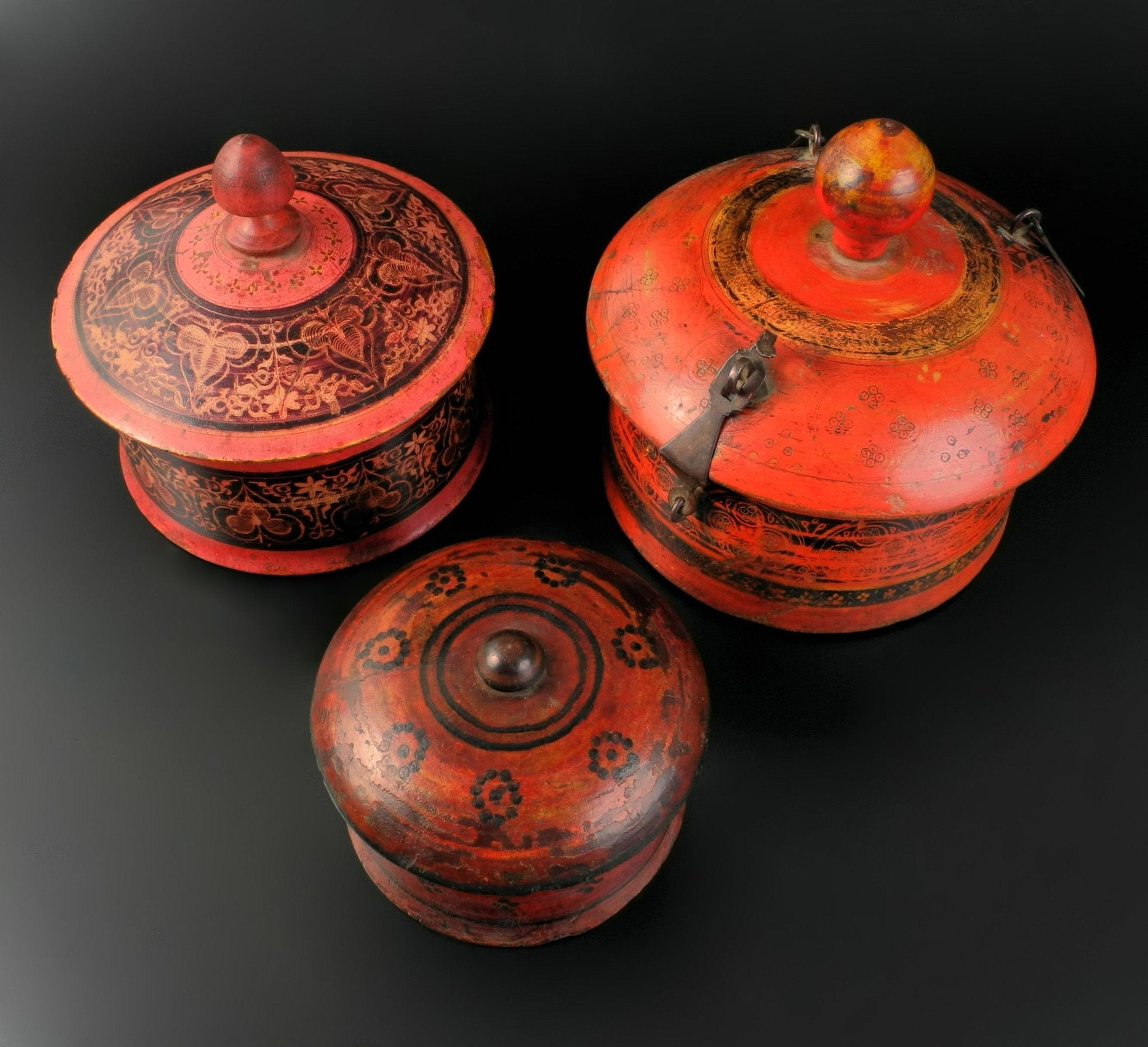 Set of Three Painted Walnut Storage Boxes – Punjab, Pakistan - Surround Living - 3