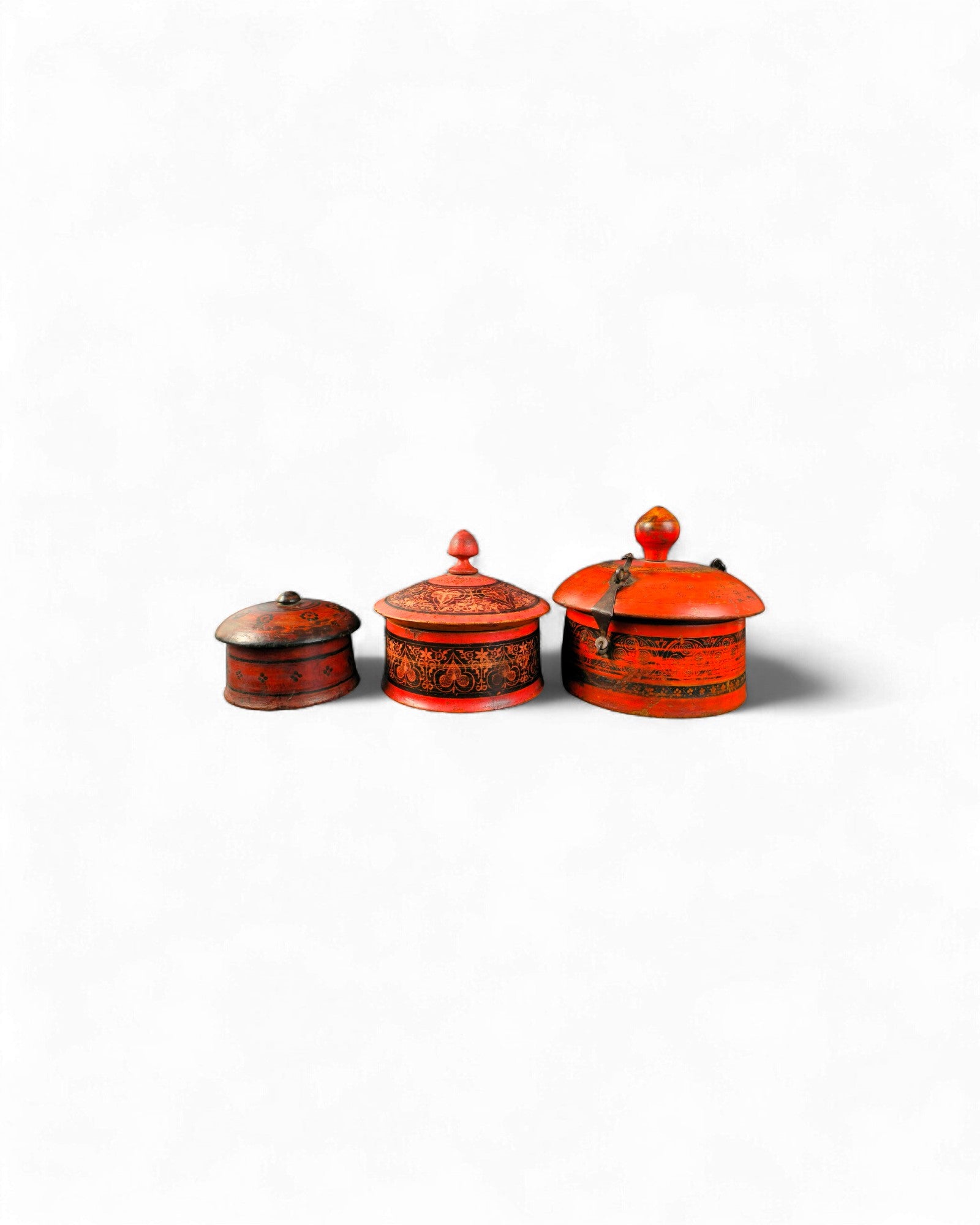Set of Three Painted Walnut Storage Boxes – Punjab, Pakistan