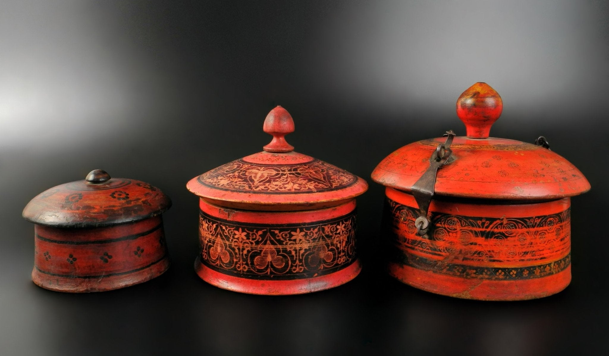 Set of Three Painted Walnut Storage Boxes – Punjab, Pakistan - Surround Living - 5
