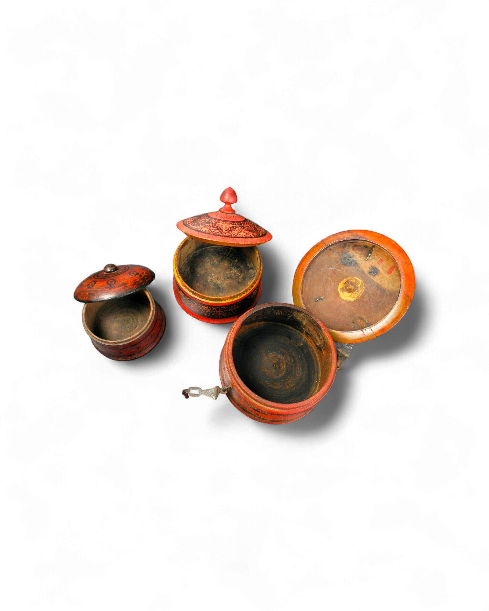 Set of Three Painted Walnut Storage Boxes – Punjab, Pakistan