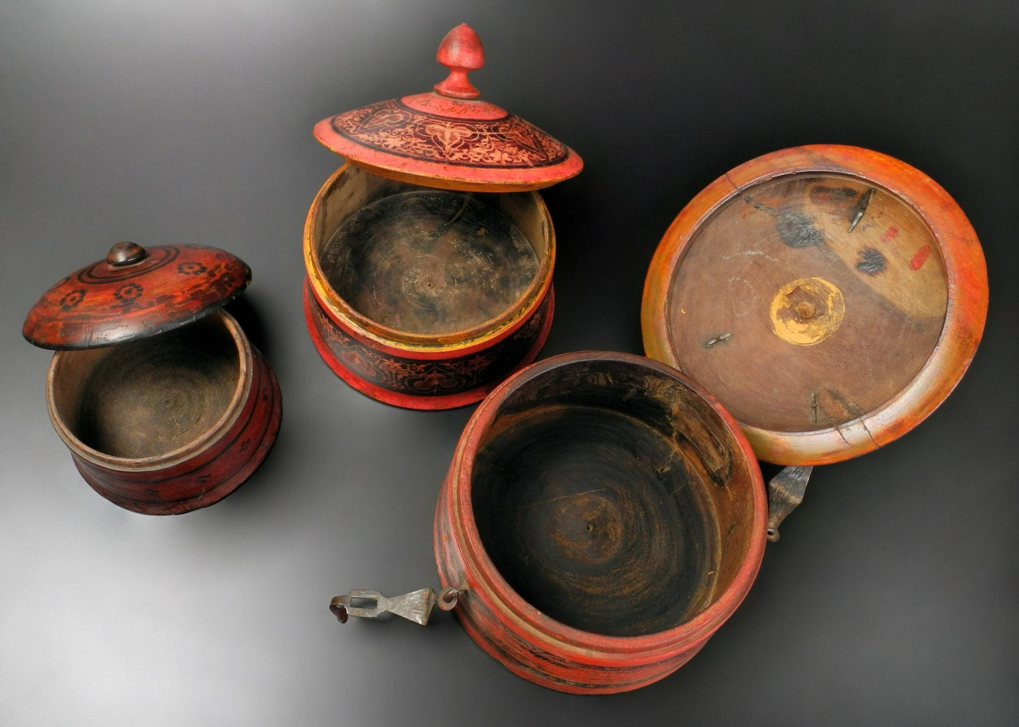 Set of Three Painted Walnut Storage Boxes – Punjab, Pakistan - Surround Living - 7