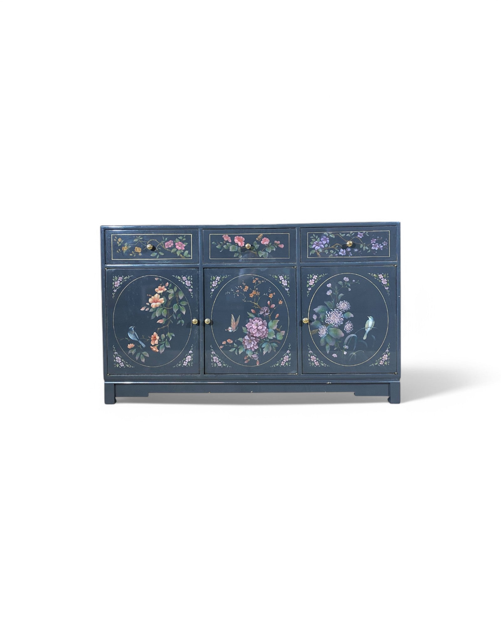 Hand-Painted Floral Lacquer Cabinet