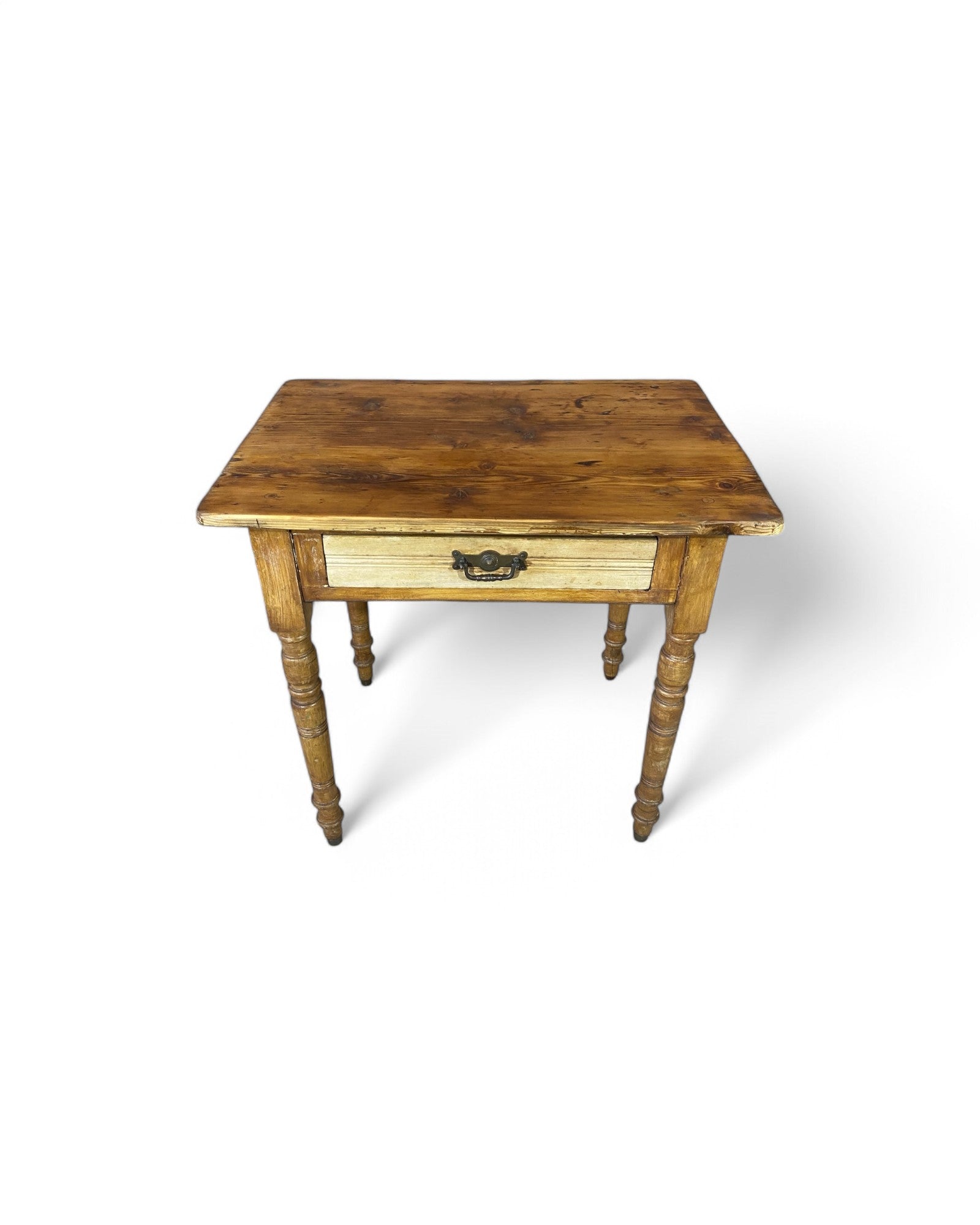Antique Wooden Vintage Desk with Single Drawer, Carved Spindle Legs