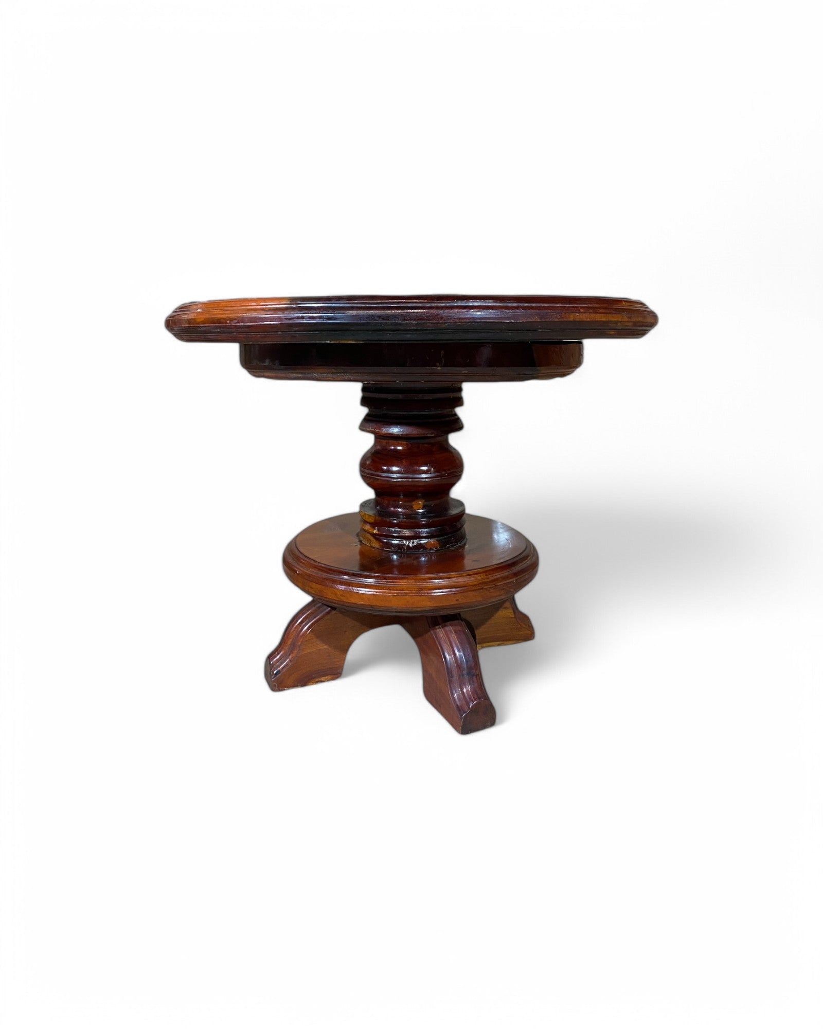 Thai Round Wood Carved Dining Table with Central Pedestal Leg