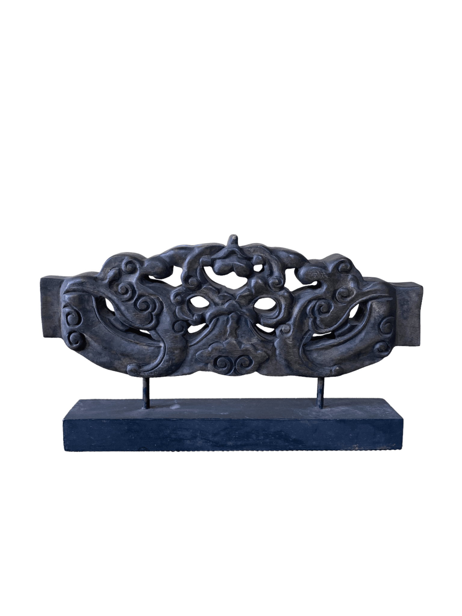 Carved Architectural Fragment with Cloud and Dragon Motifs, Displayed on Custom Stand - Surround Living - 1