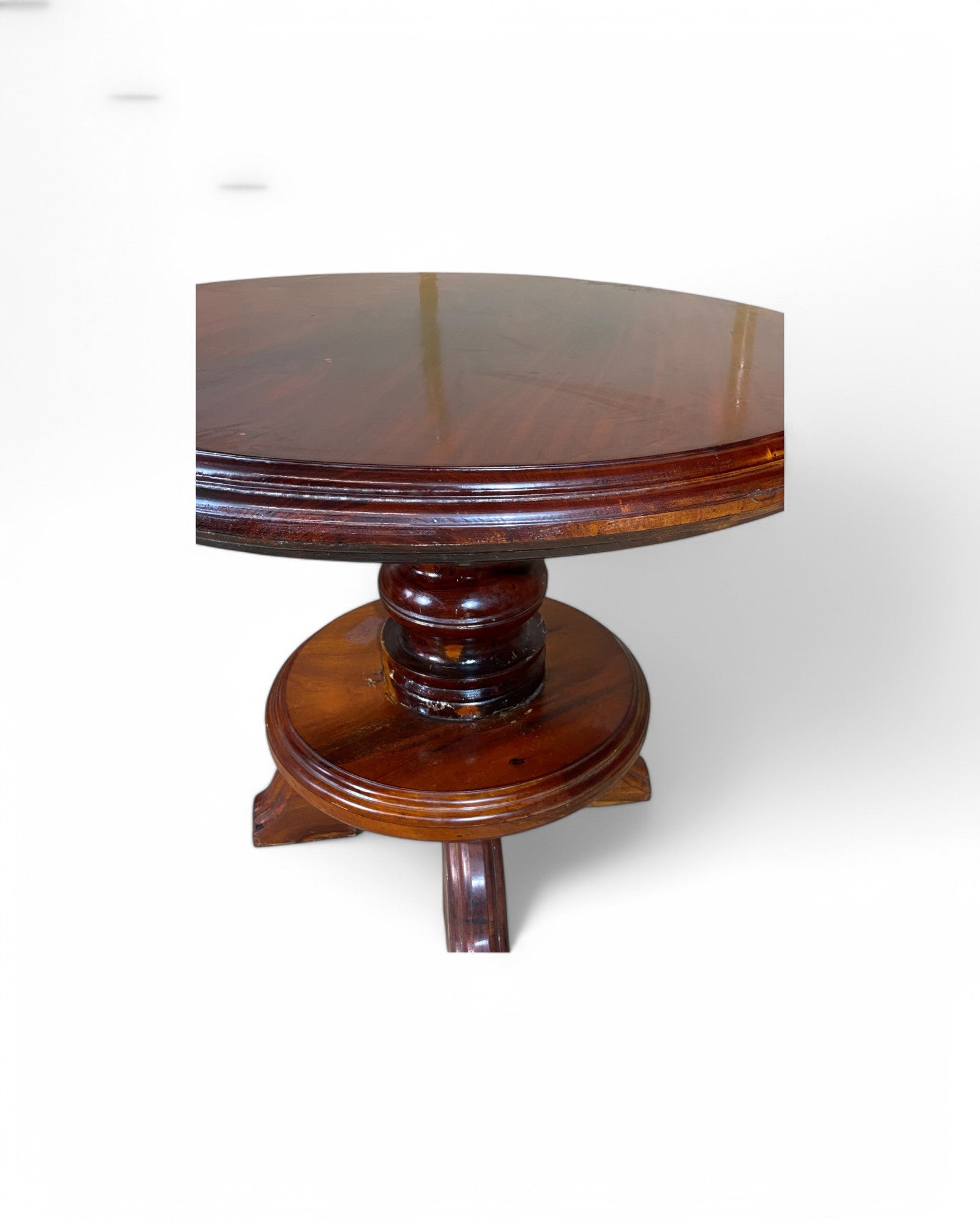 Thai Round Wood Carved Dining Table with Central Pedestal Leg