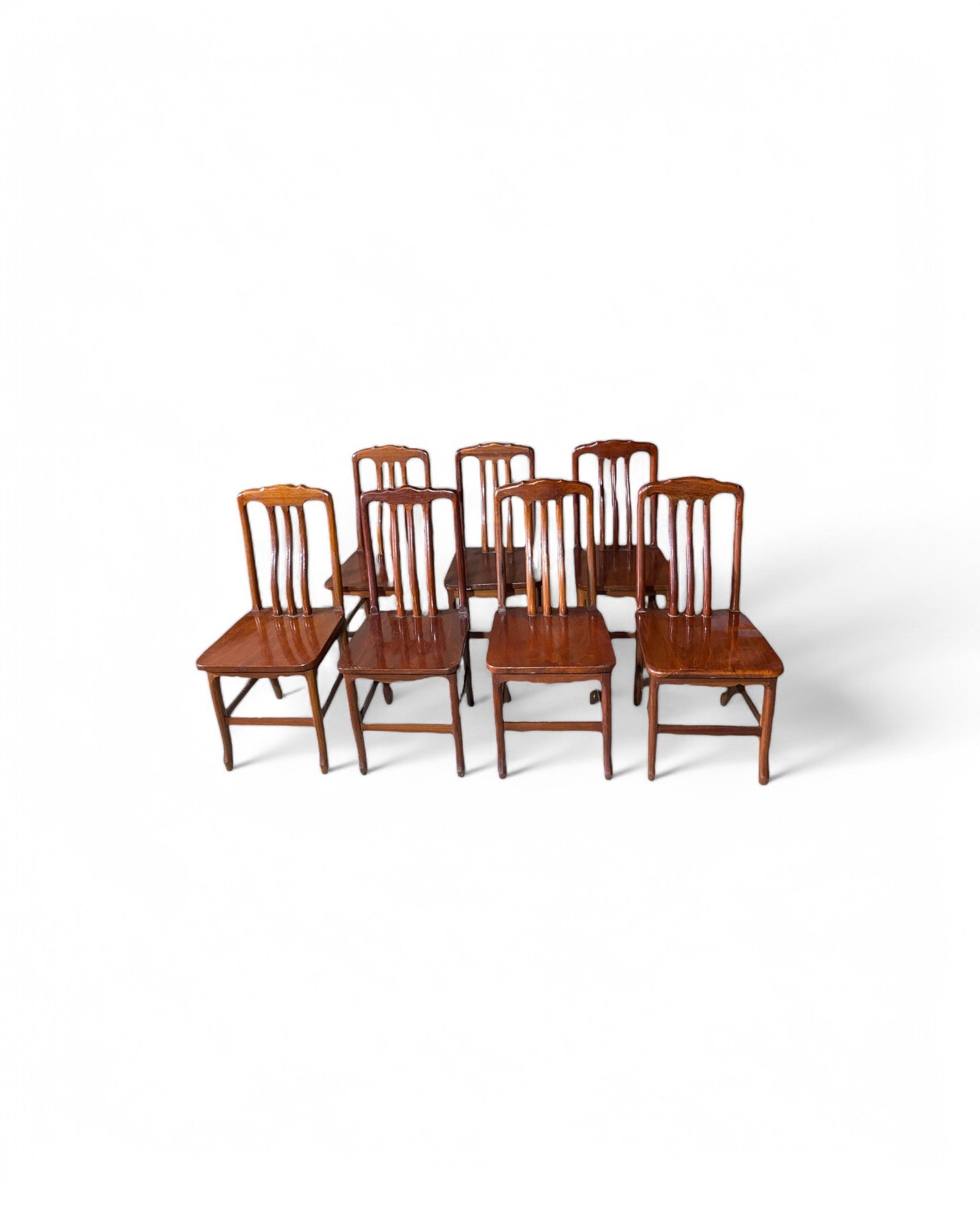 Thai Carved Wooden Dining Chairs with Arched Backrest - Set of 7