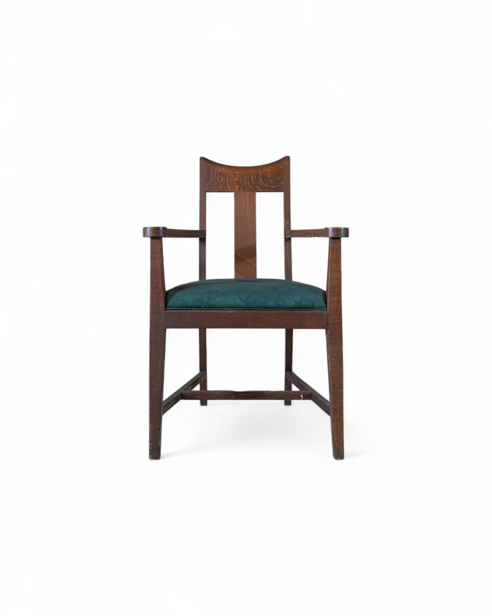 Brutalist Curved Accent Armchair with Forest Green Floral Cushion