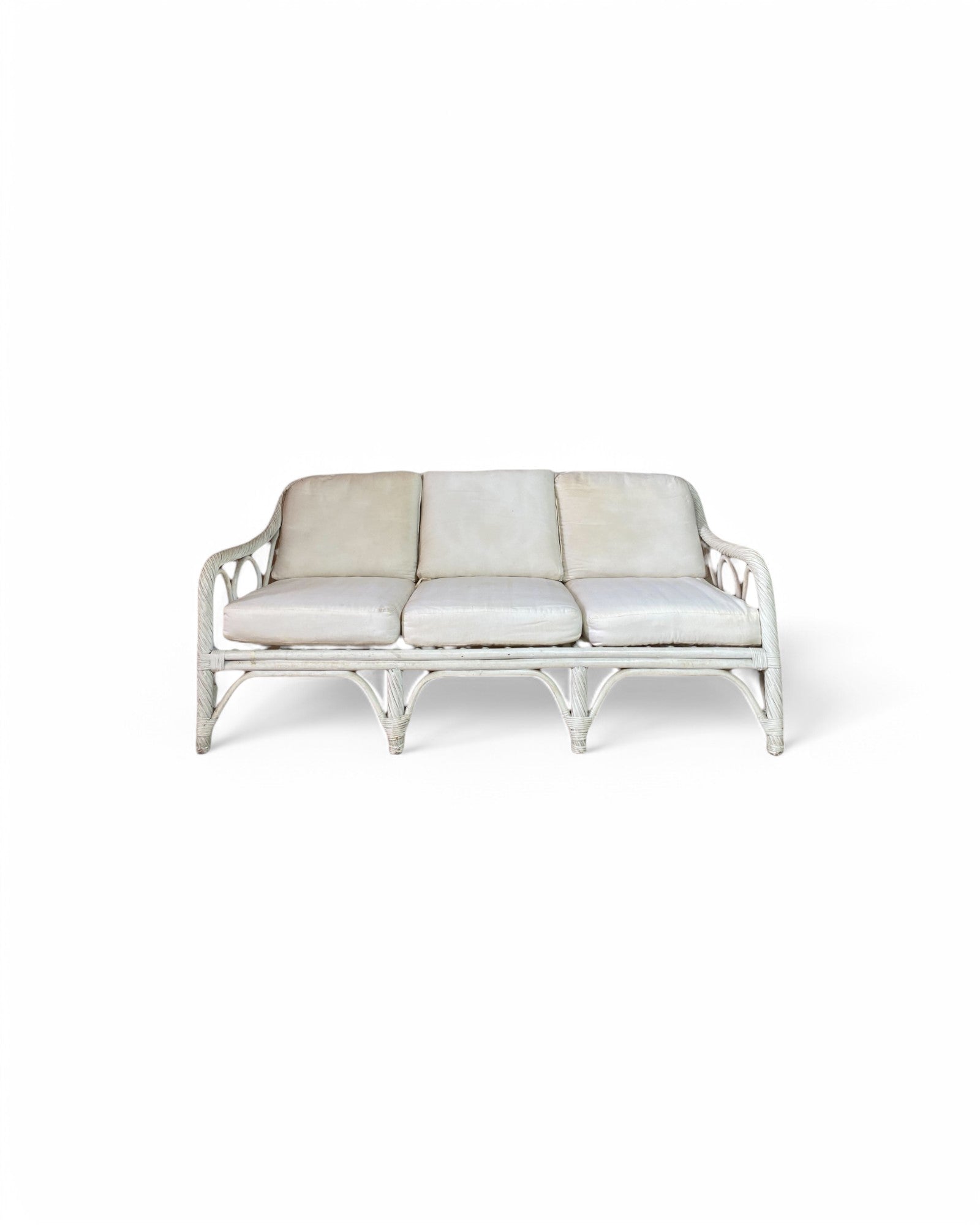 Rattan Weaved White Beachouse 3 Seater Sofa