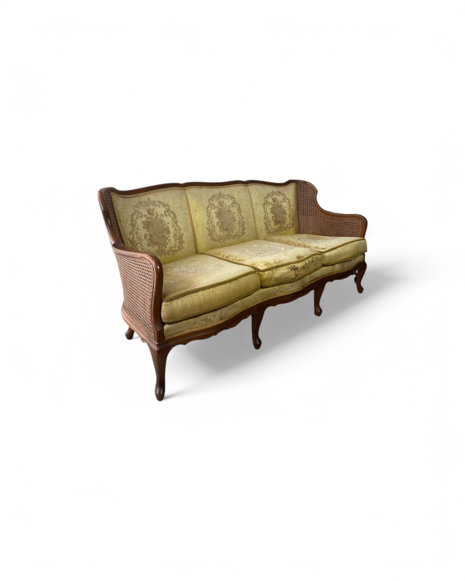 Classic Louis XV-Style Caned Bergère Sofa